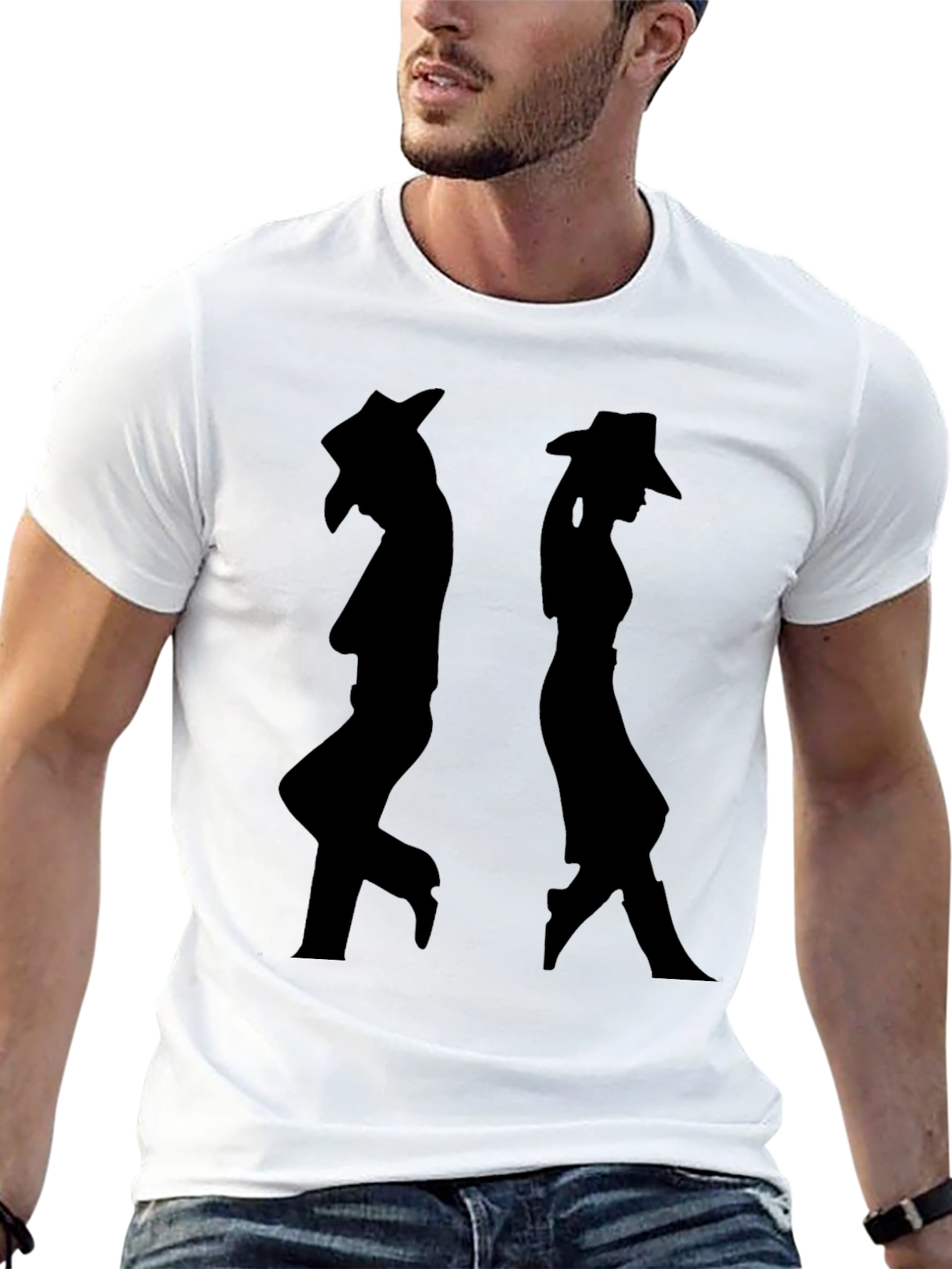 Silhouette Cowboy/Cowgirl Black Graphic T-Shirt