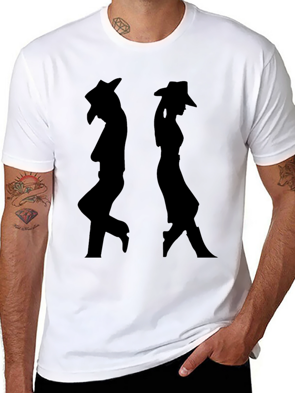 Silhouette Cowboy/Cowgirl Black Graphic T-Shirt
