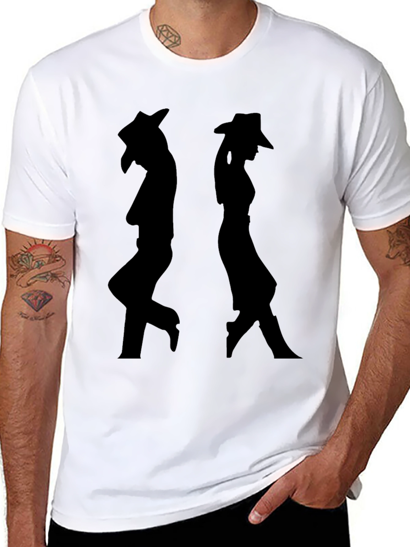 Silhouette Cowboy/Cowgirl Black Graphic T-Shirt