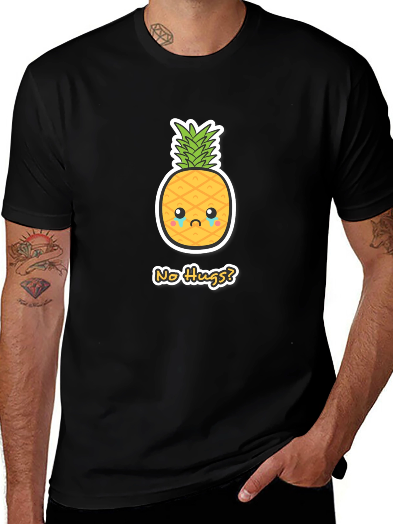 Sad Pineapple No Hugs? Graphic Tee - Black