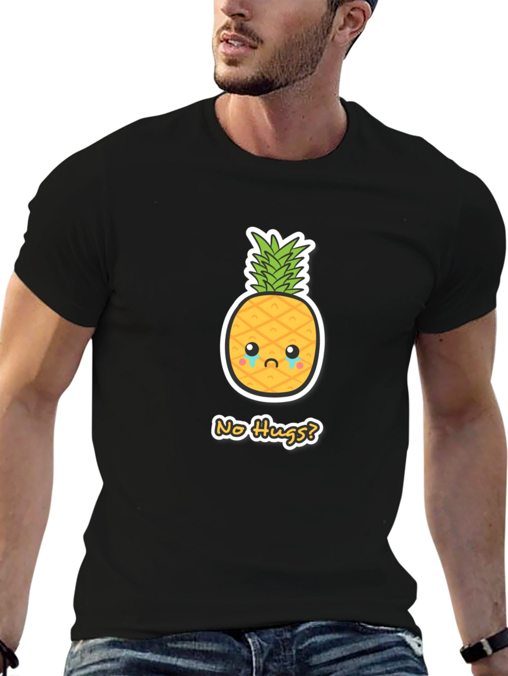 Sad Pineapple No Hugs? Graphic Tee - Black