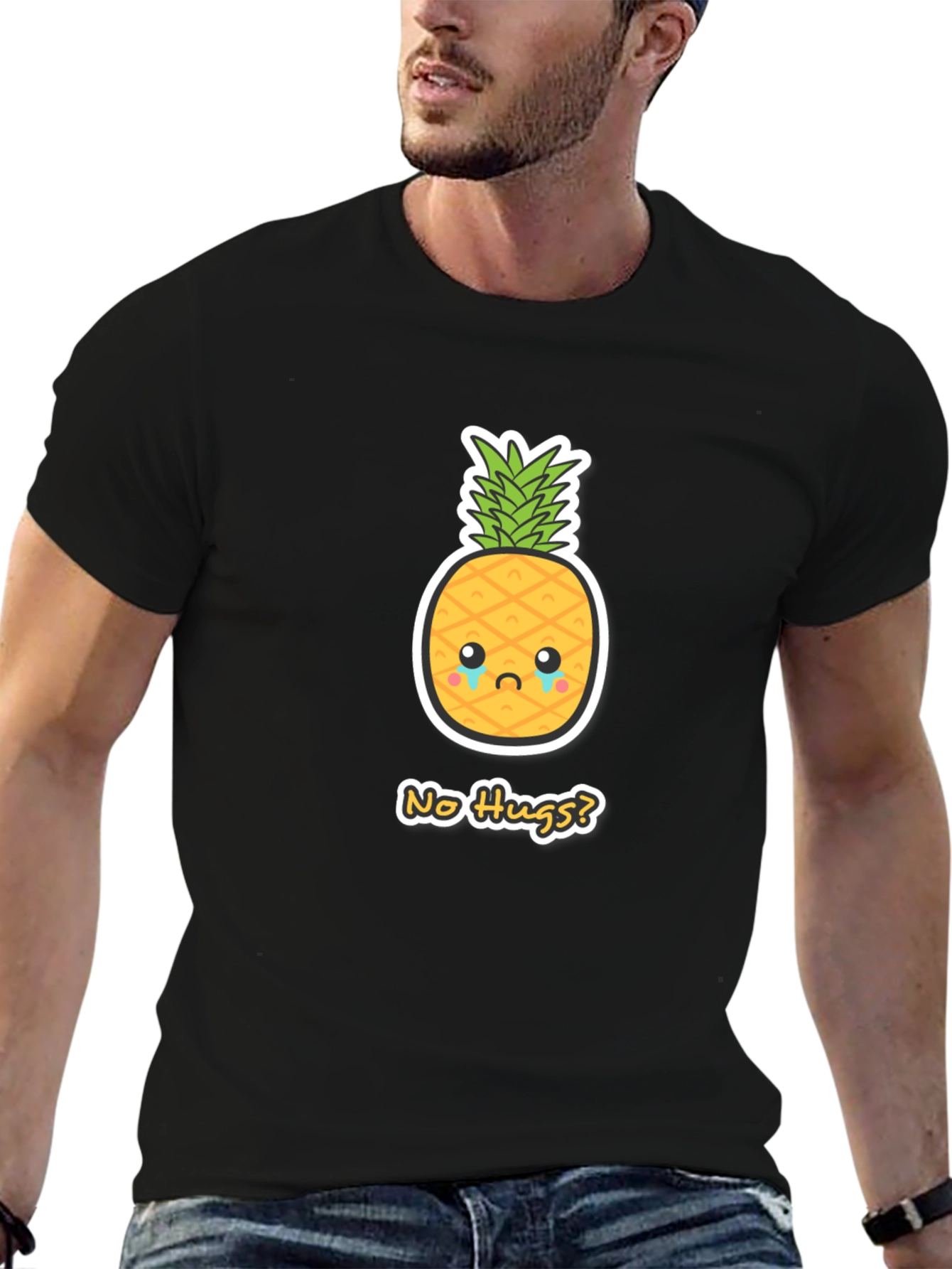 Sad Pineapple No Hugs? Graphic Tee - Black