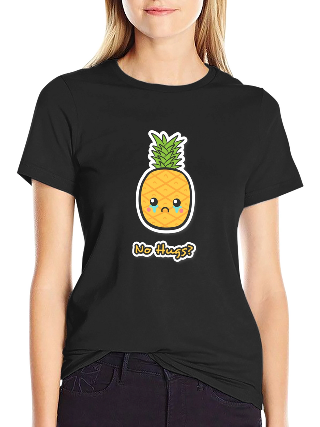 Sad Pineapple No Hugs? Graphic Tee - Black