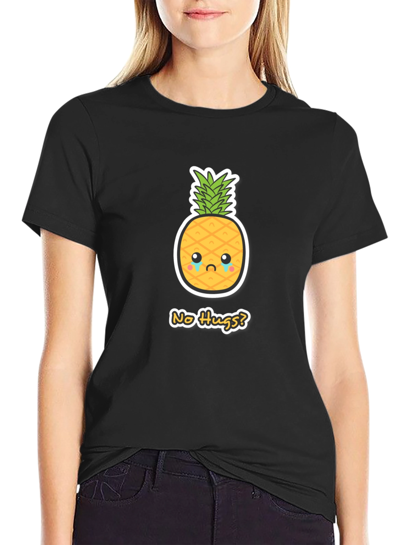 Sad Pineapple No Hugs? Graphic Tee - Black