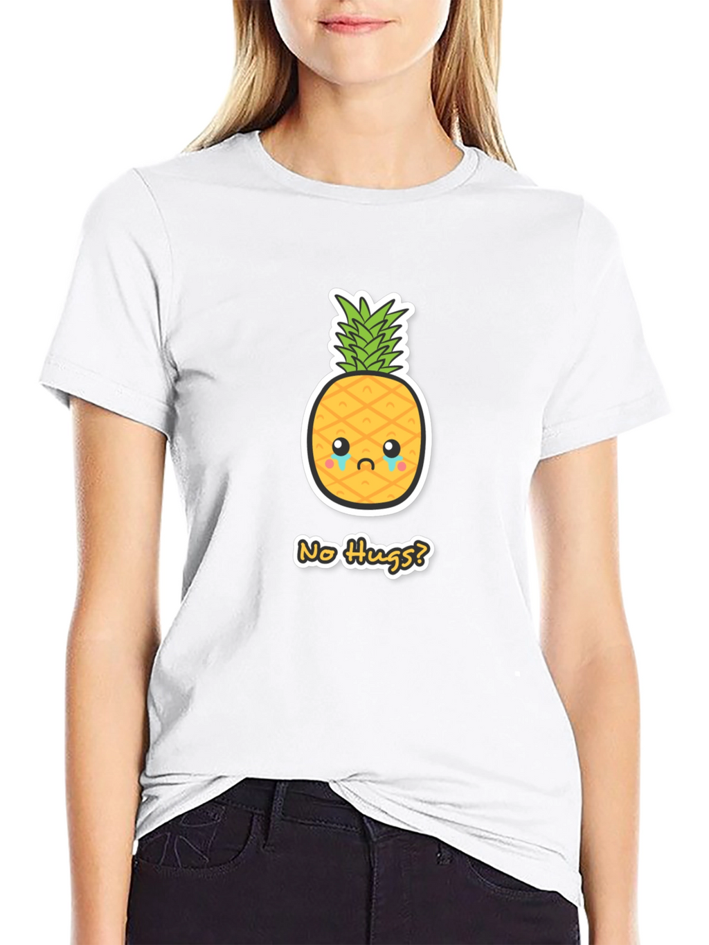 Sad Pineapple No Hugs? Graphic Tee - Black