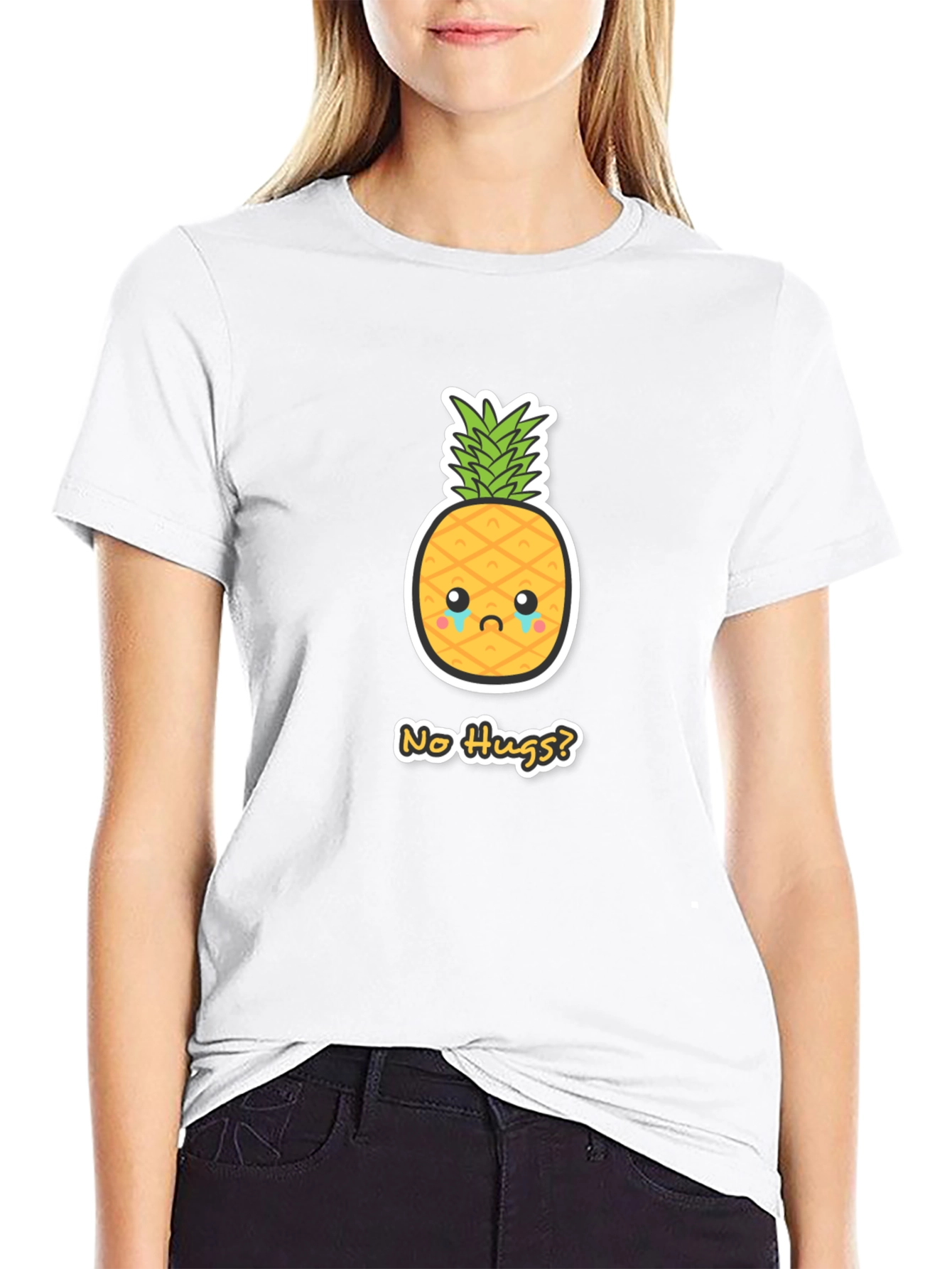 Sad Pineapple No Hugs? Graphic Tee - Black