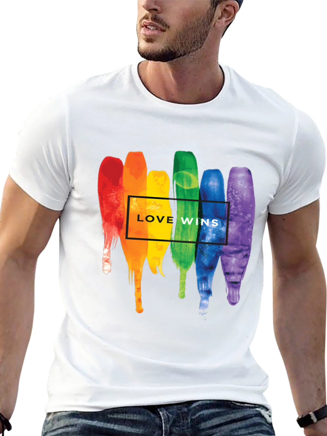 Love Wins Pride T-Shirt - Rainbow Watercolor Design