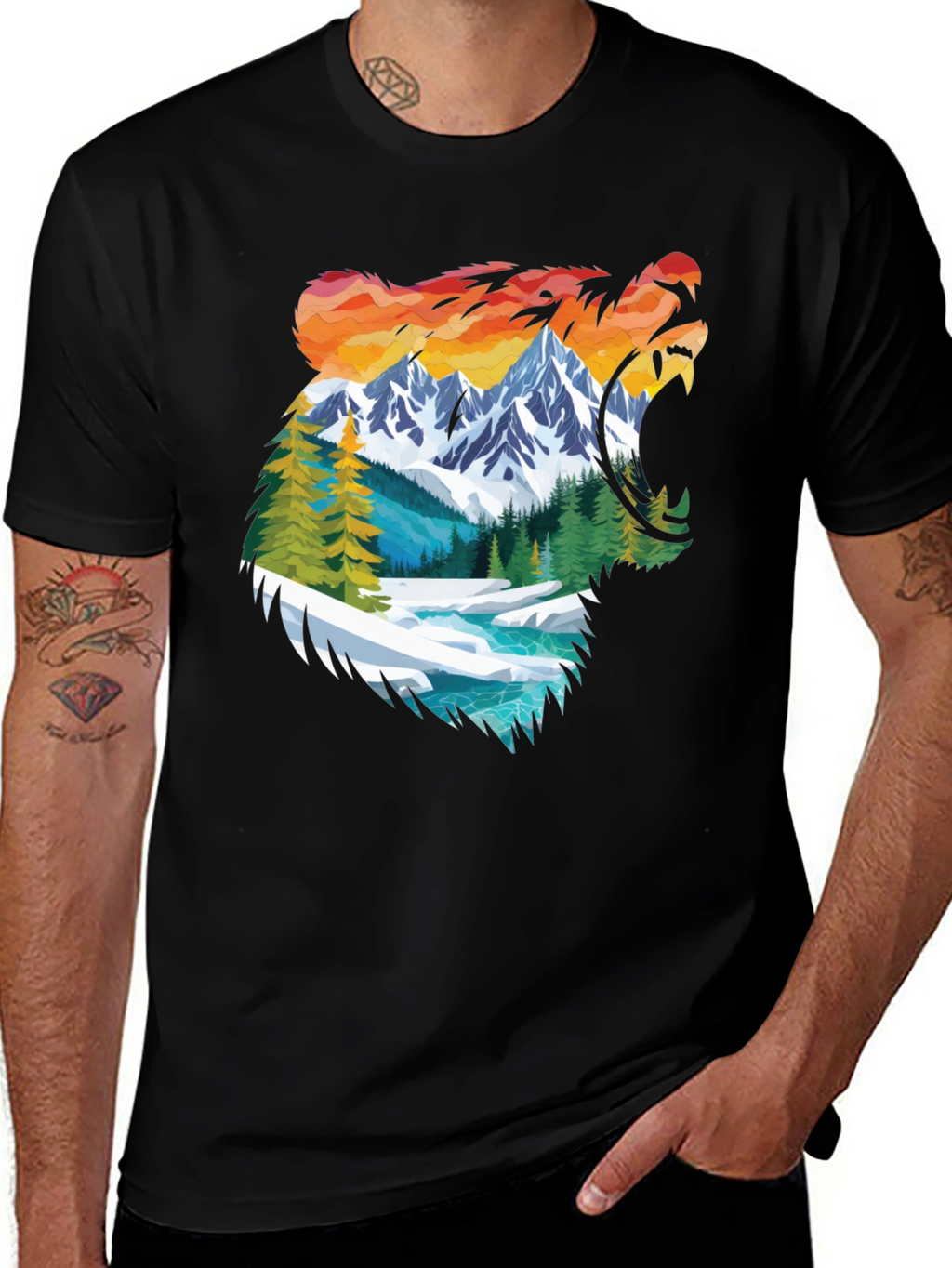 Nature Bear Graphic Tee - Mens Black Shirt
