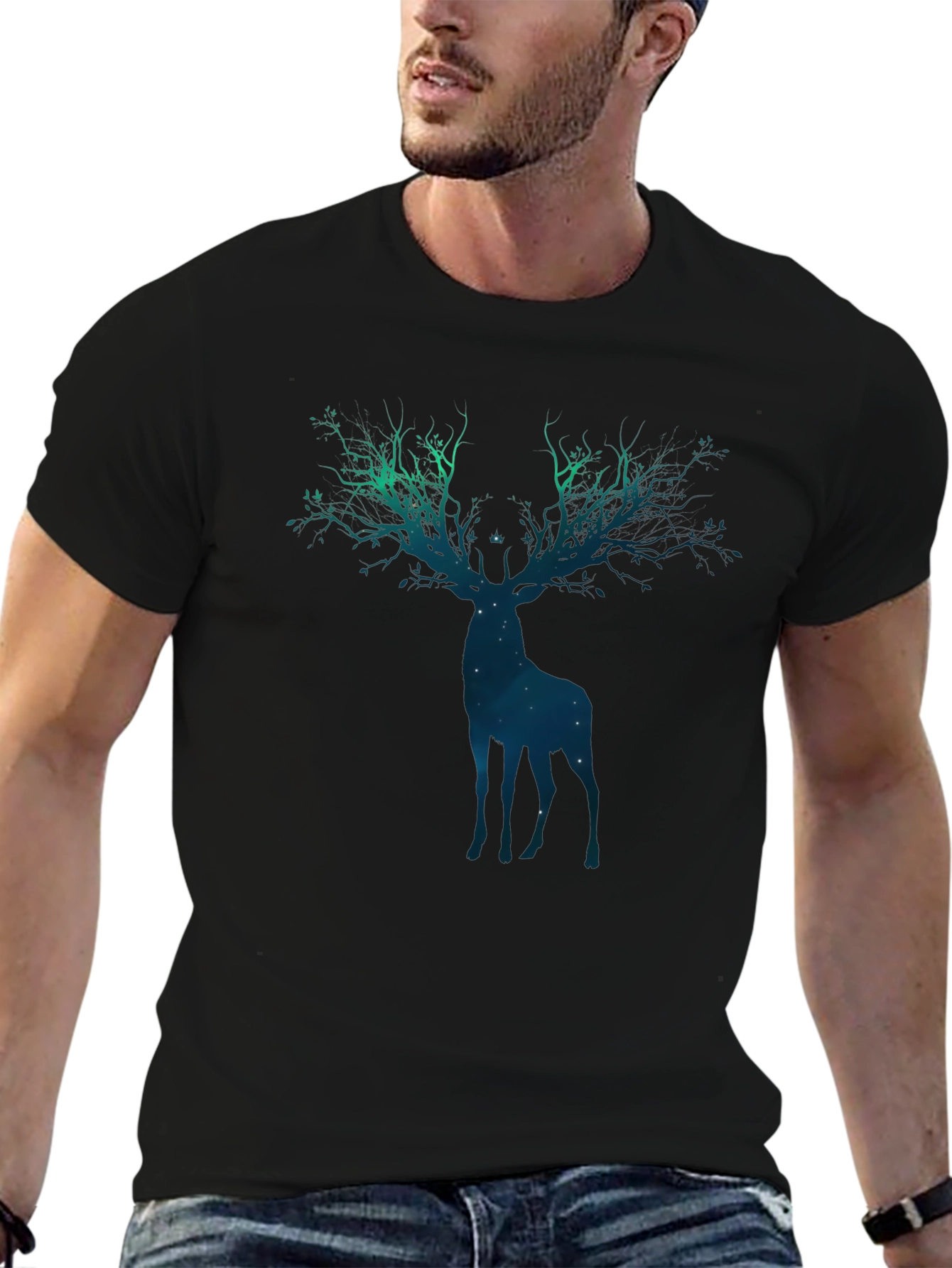 Nature Stag Graphic T-Shirt - Black
