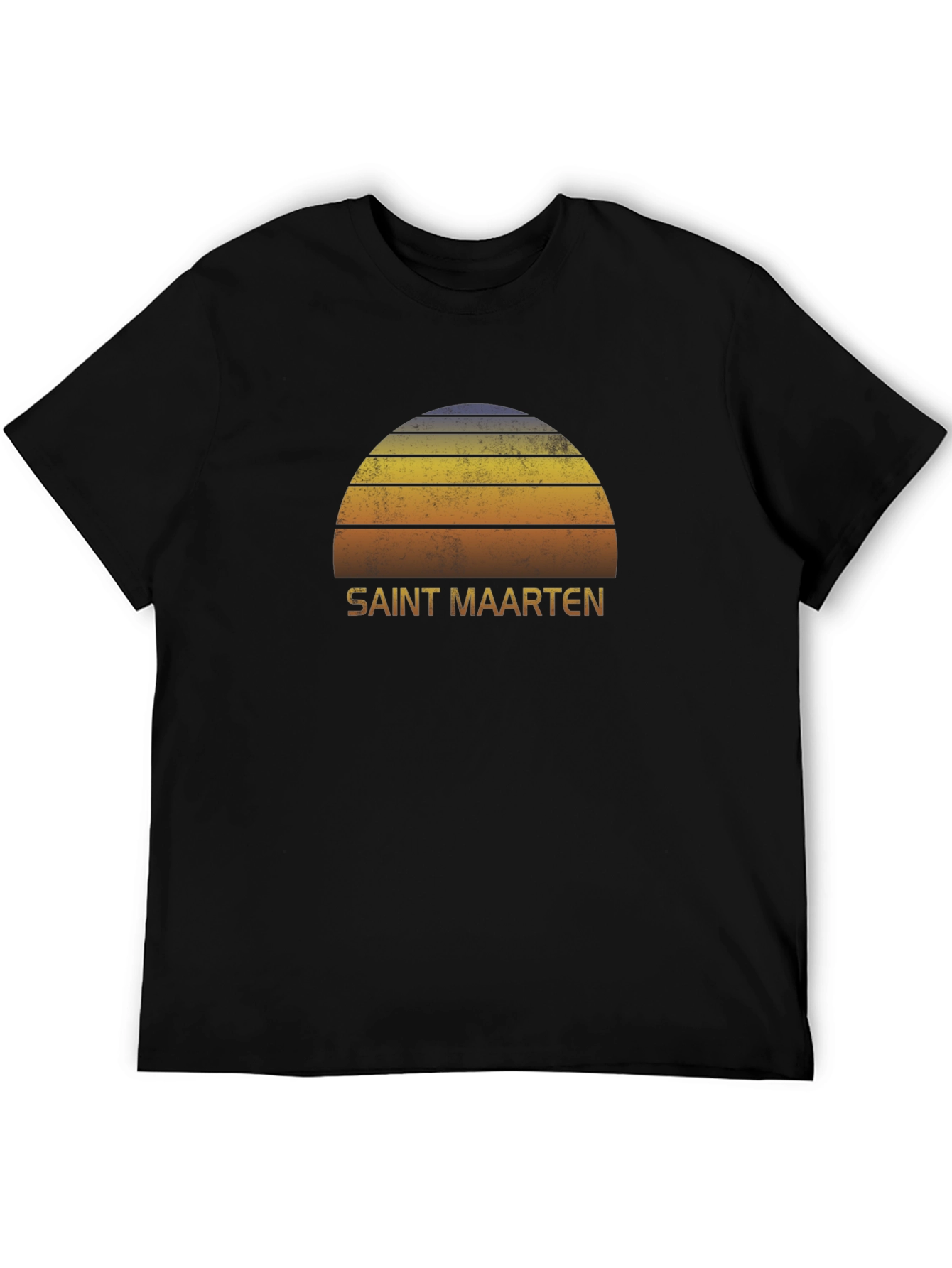 Saint Maarten Retro Sunset Graphic Tee - Mens Black T-Shirt