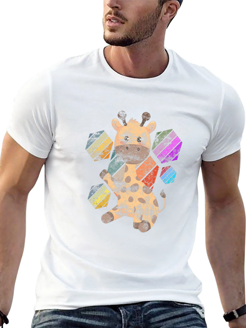 Giraffe Hexagon Graphic Tee - Unisex Black T-Shirt