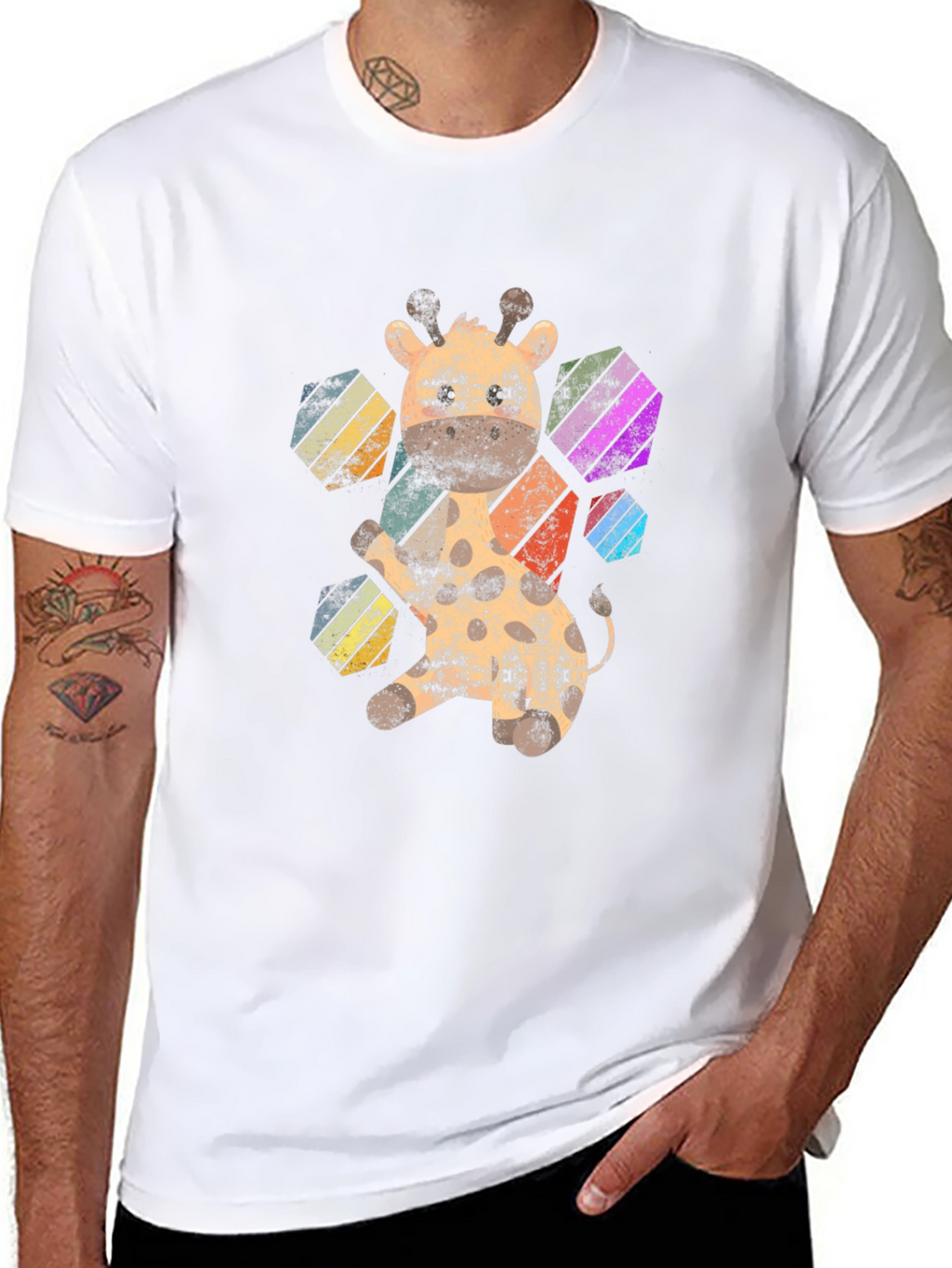 Giraffe Hexagon Graphic Tee - Unisex Black T-Shirt