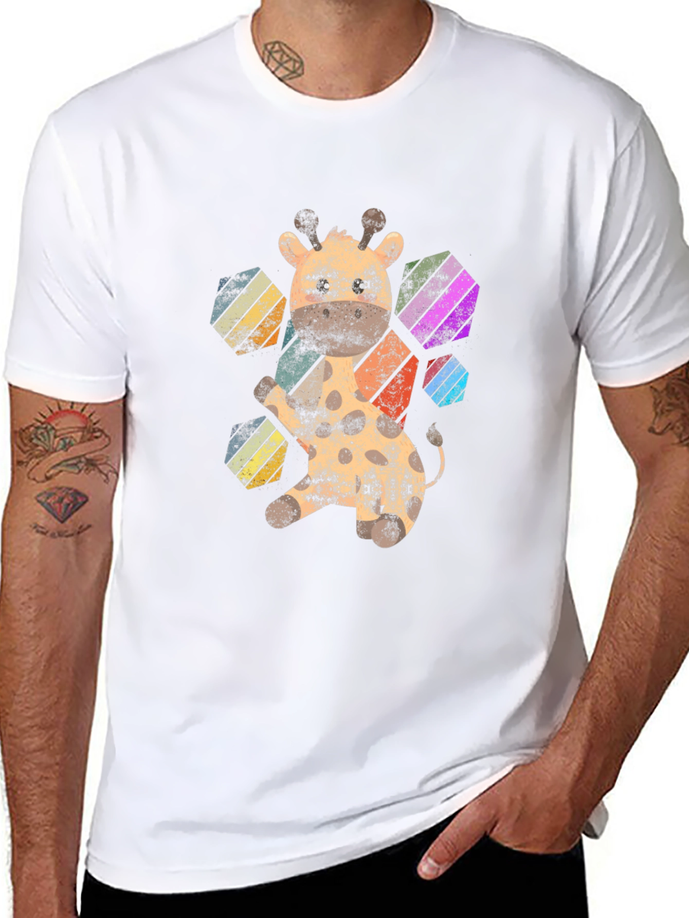 Giraffe Hexagon Graphic Tee - Unisex Black T-Shirt