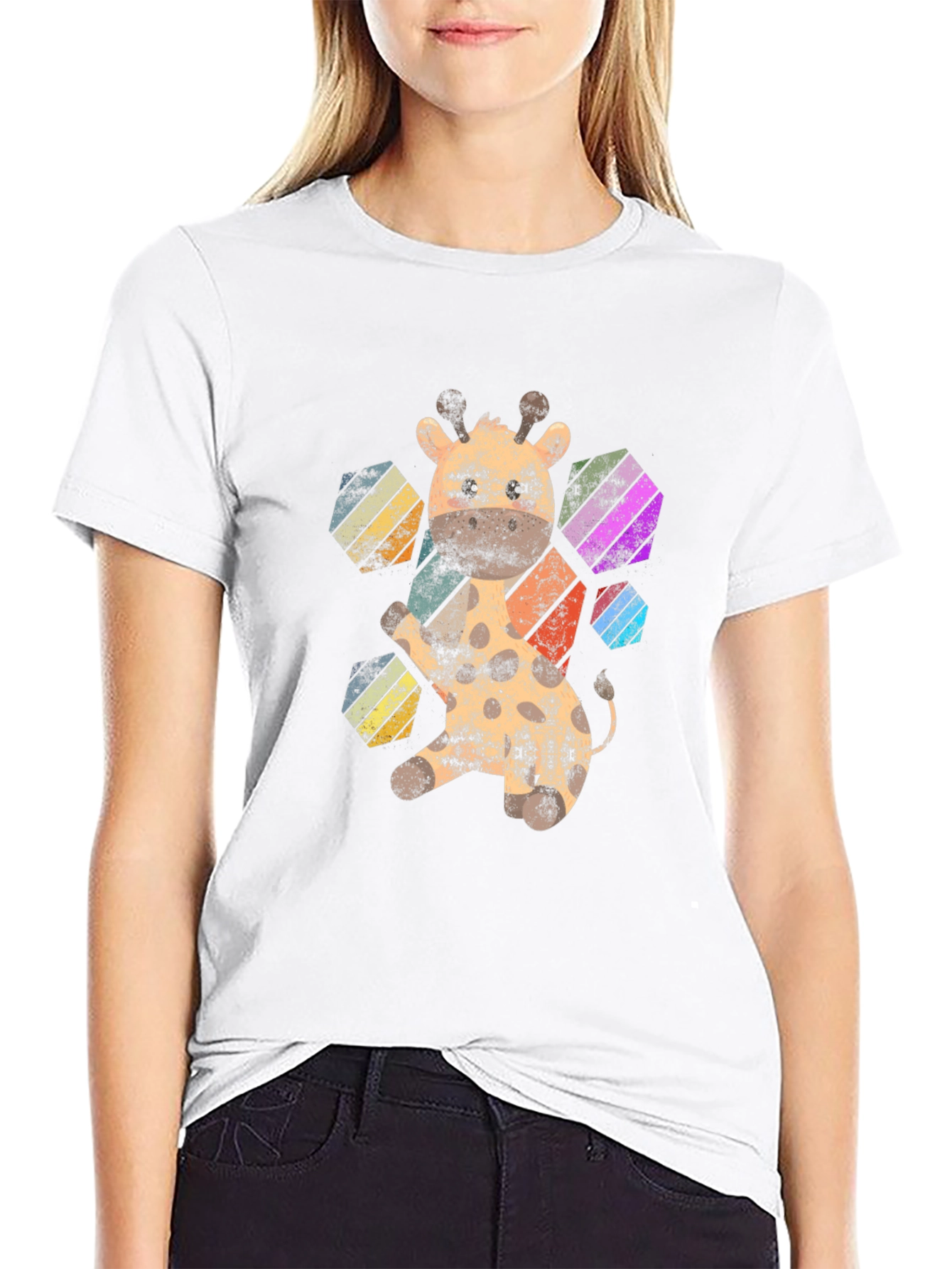 Giraffe Hexagon Graphic Tee - Unisex Black T-Shirt