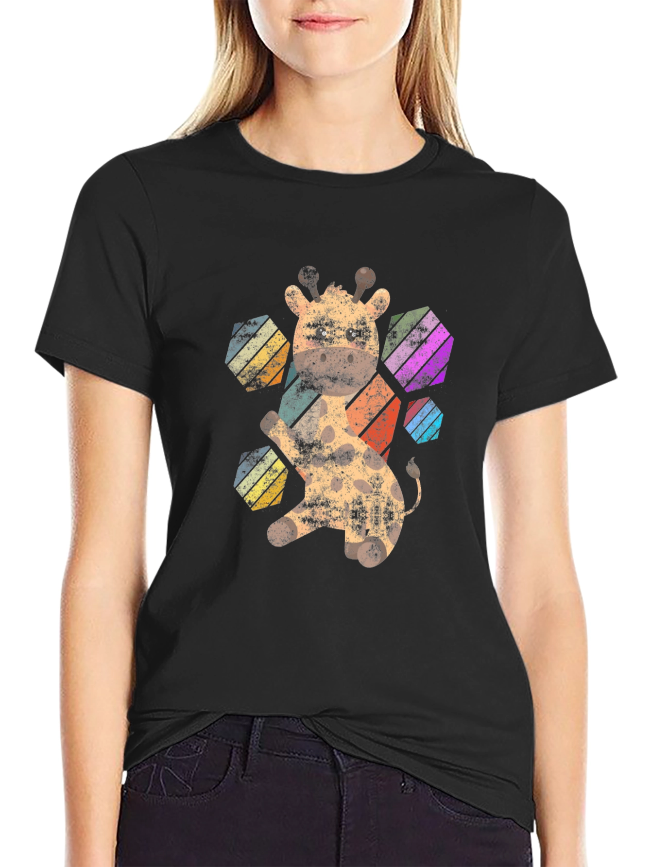 Giraffe Hexagon Graphic Tee - Unisex Black T-Shirt