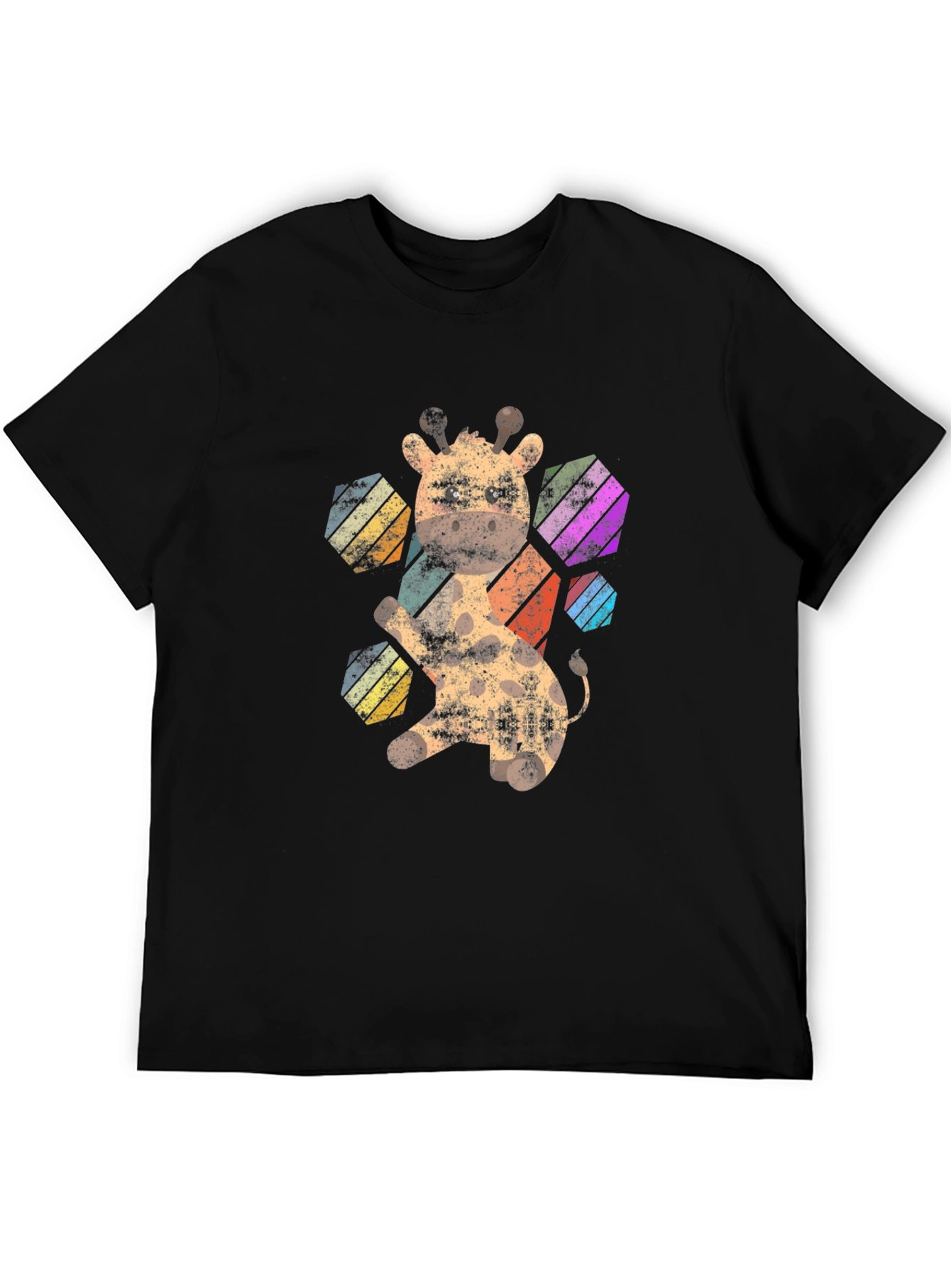 Giraffe Hexagon Graphic Tee - Unisex Black T-Shirt