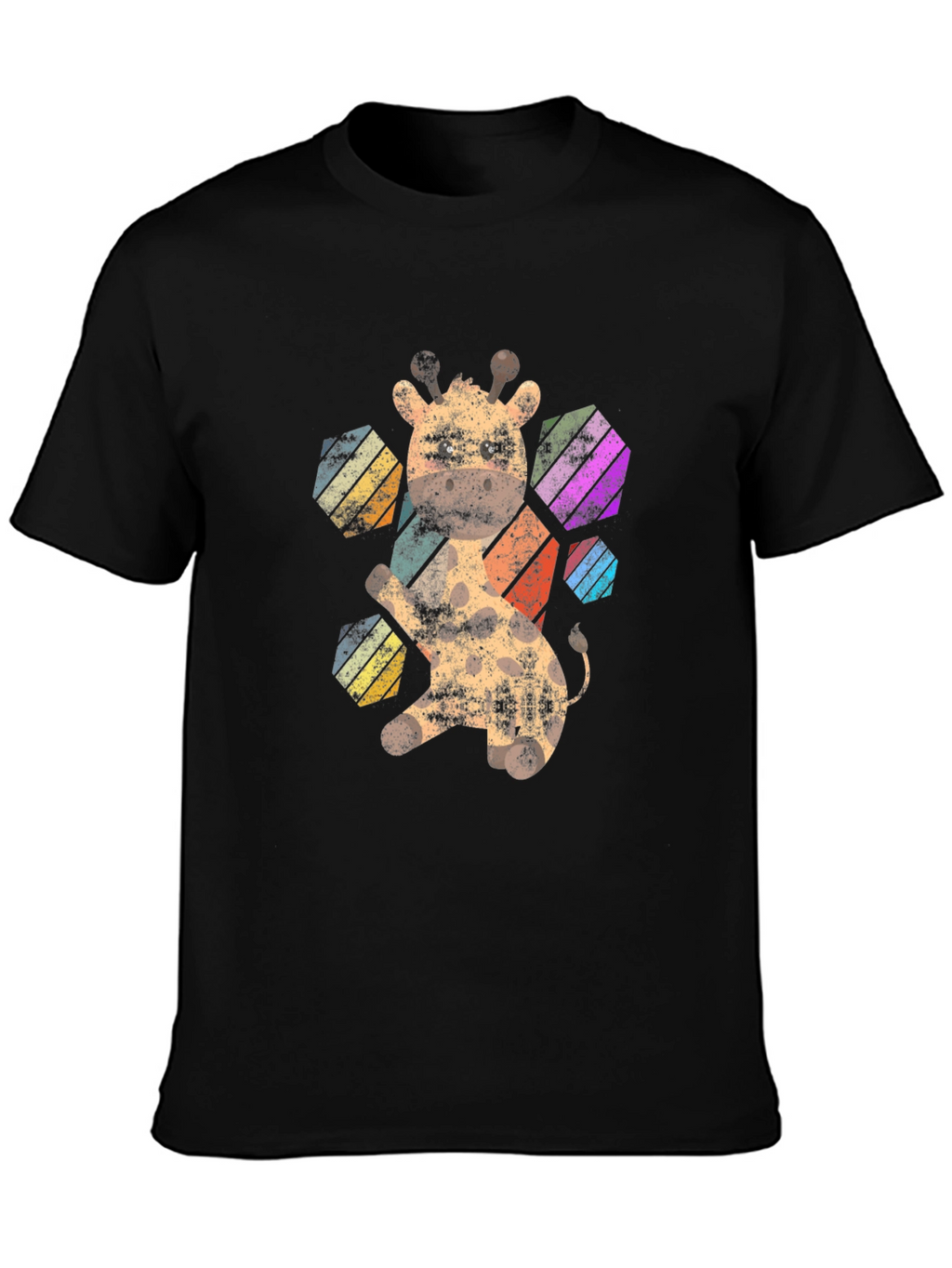 Giraffe Hexagon Graphic Tee - Unisex Black T-Shirt