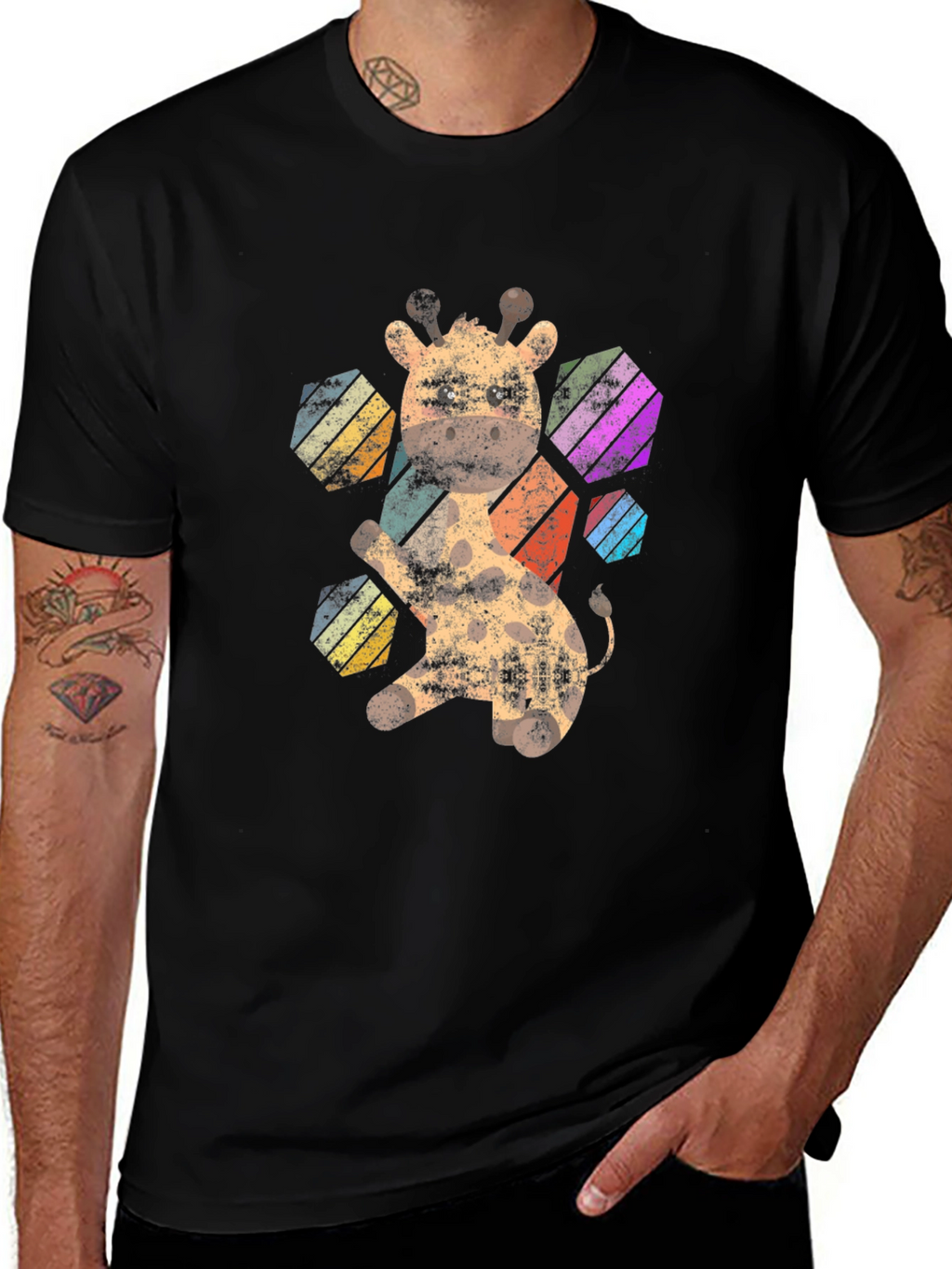 Giraffe Hexagon Graphic Tee - Unisex Black T-Shirt