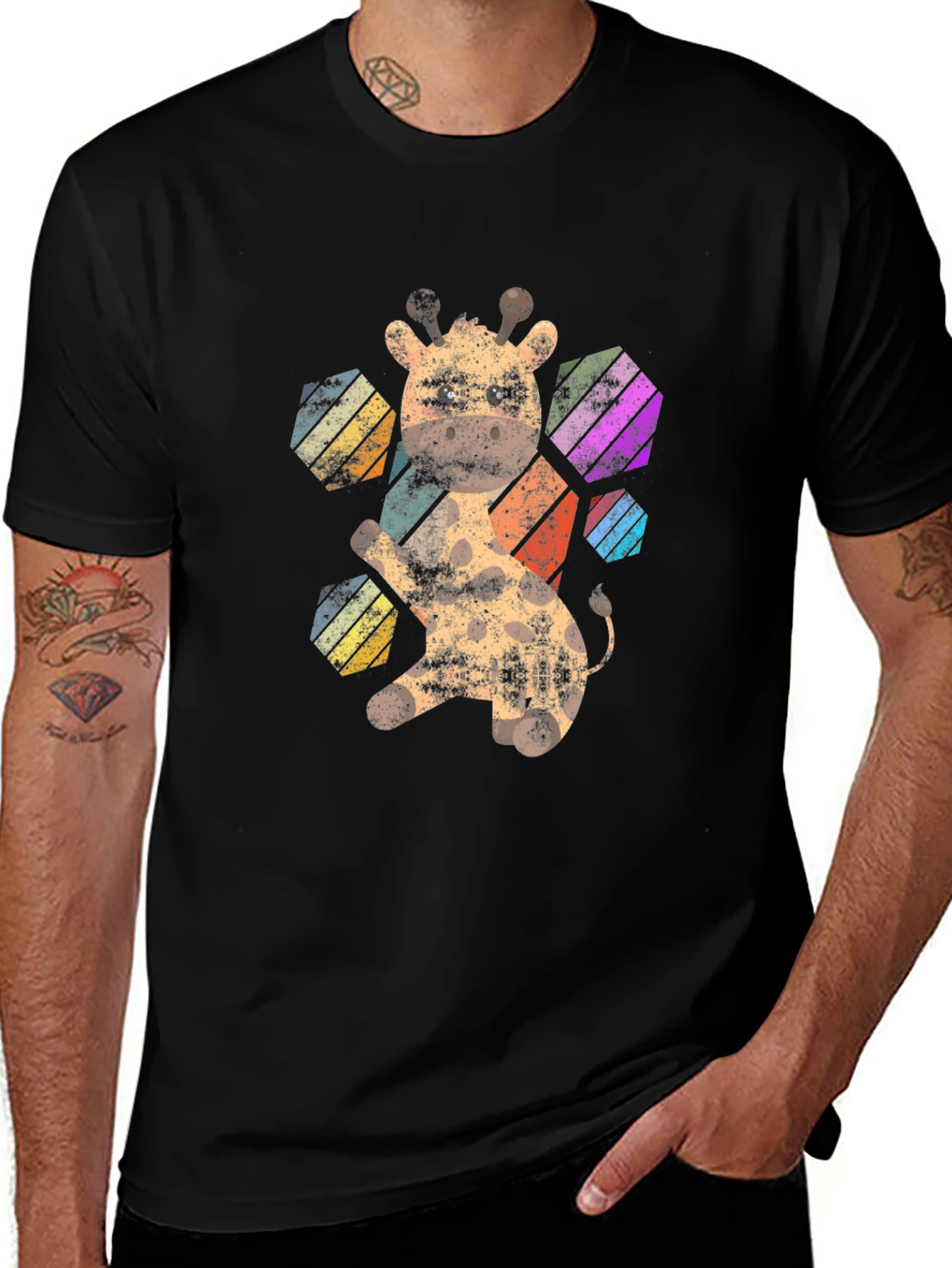 Giraffe Hexagon Graphic Tee - Unisex Black T-Shirt