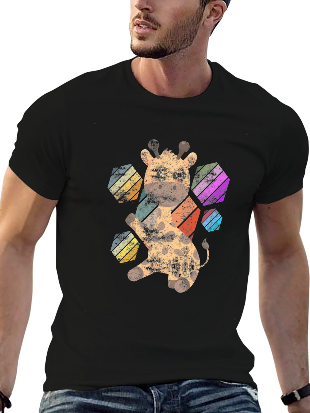 Giraffe Hexagon Graphic Tee - Unisex Black T-Shirt
