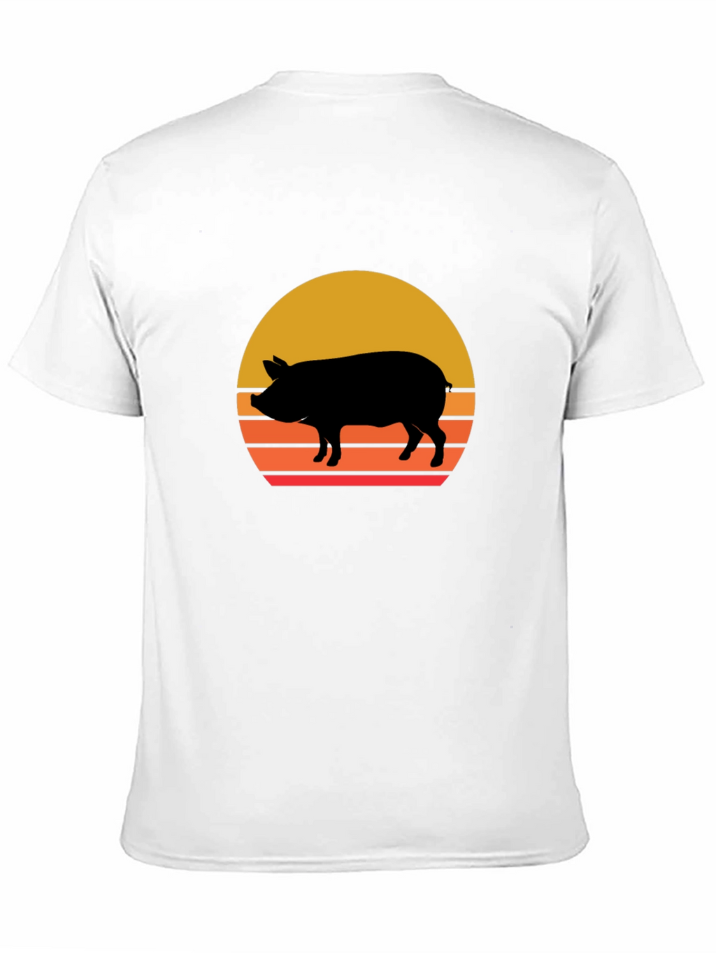 Retro Pig Sunset Graphic Tee - Black Cotton T-Shirt