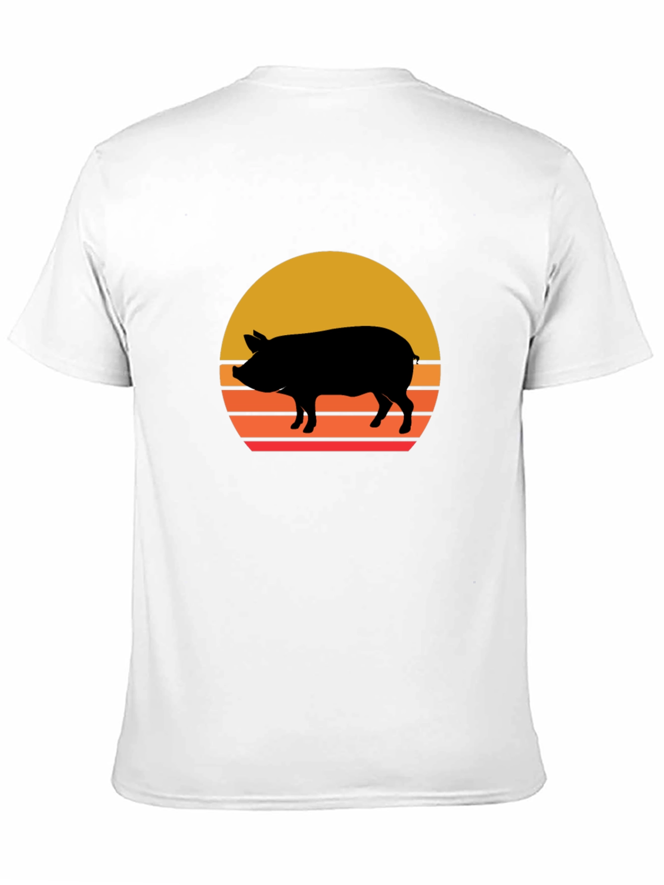 Retro Pig Sunset Graphic Tee - Black Cotton T-Shirt
