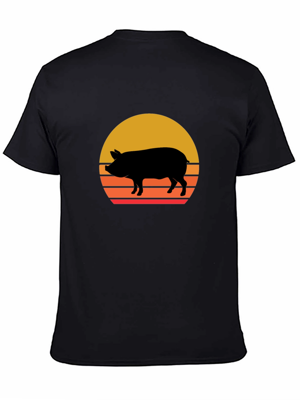 Retro Pig Sunset Graphic Tee - Black Cotton T-Shirt