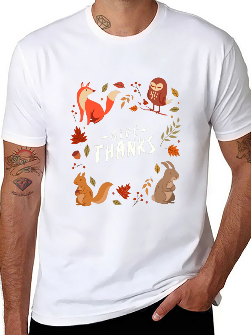 Give Thanks Fall Animals T-Shirt