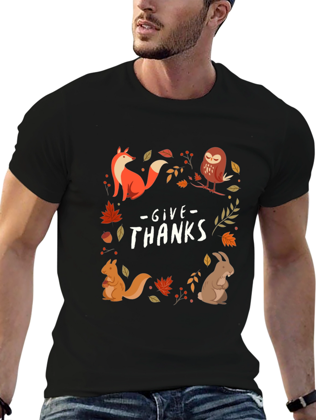 Give Thanks Fall Animals T-Shirt