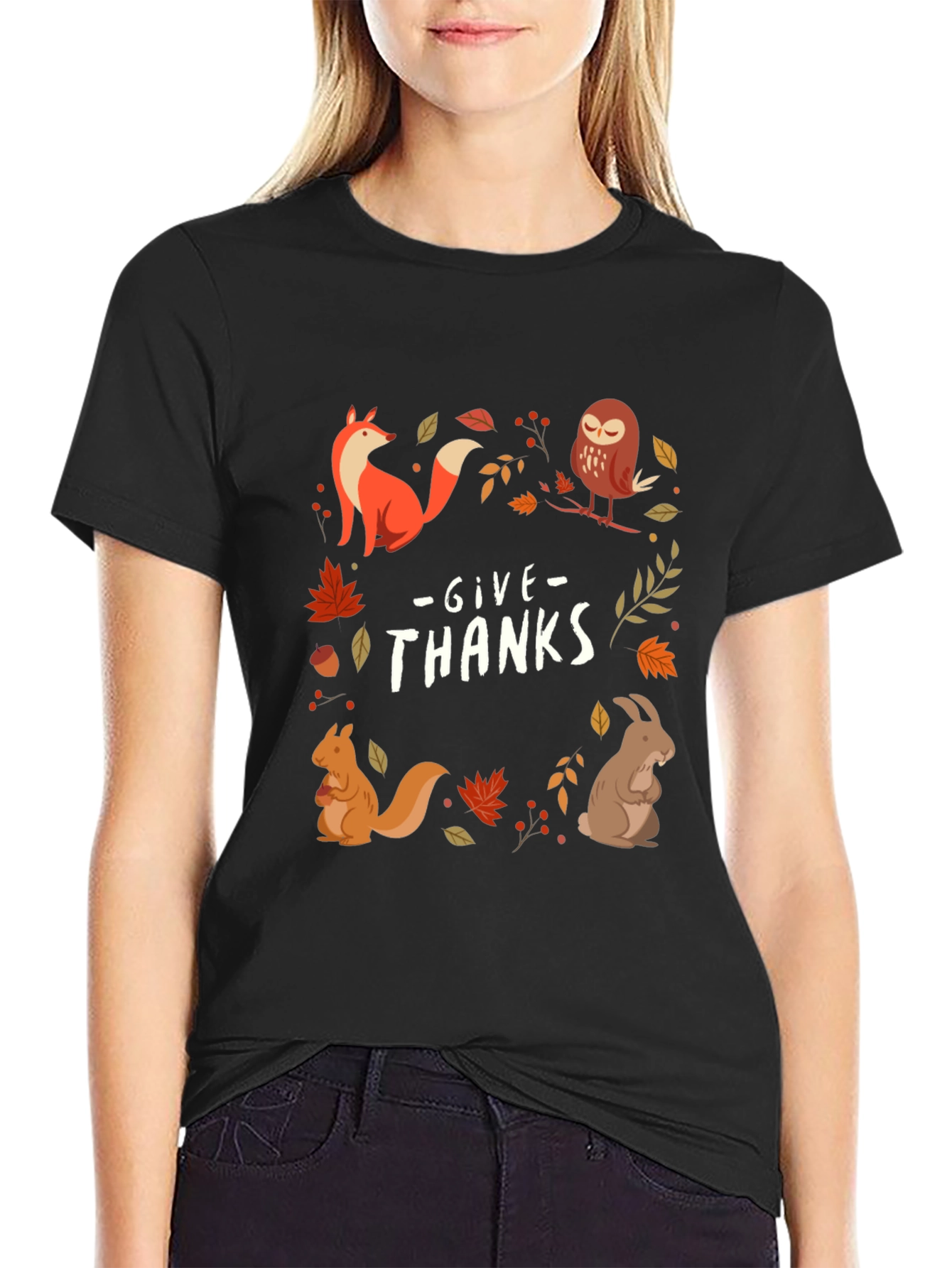Give Thanks Fall Animals T-Shirt