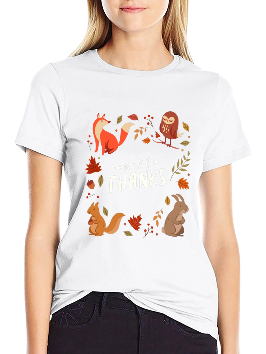Give Thanks Fall Animals T-Shirt