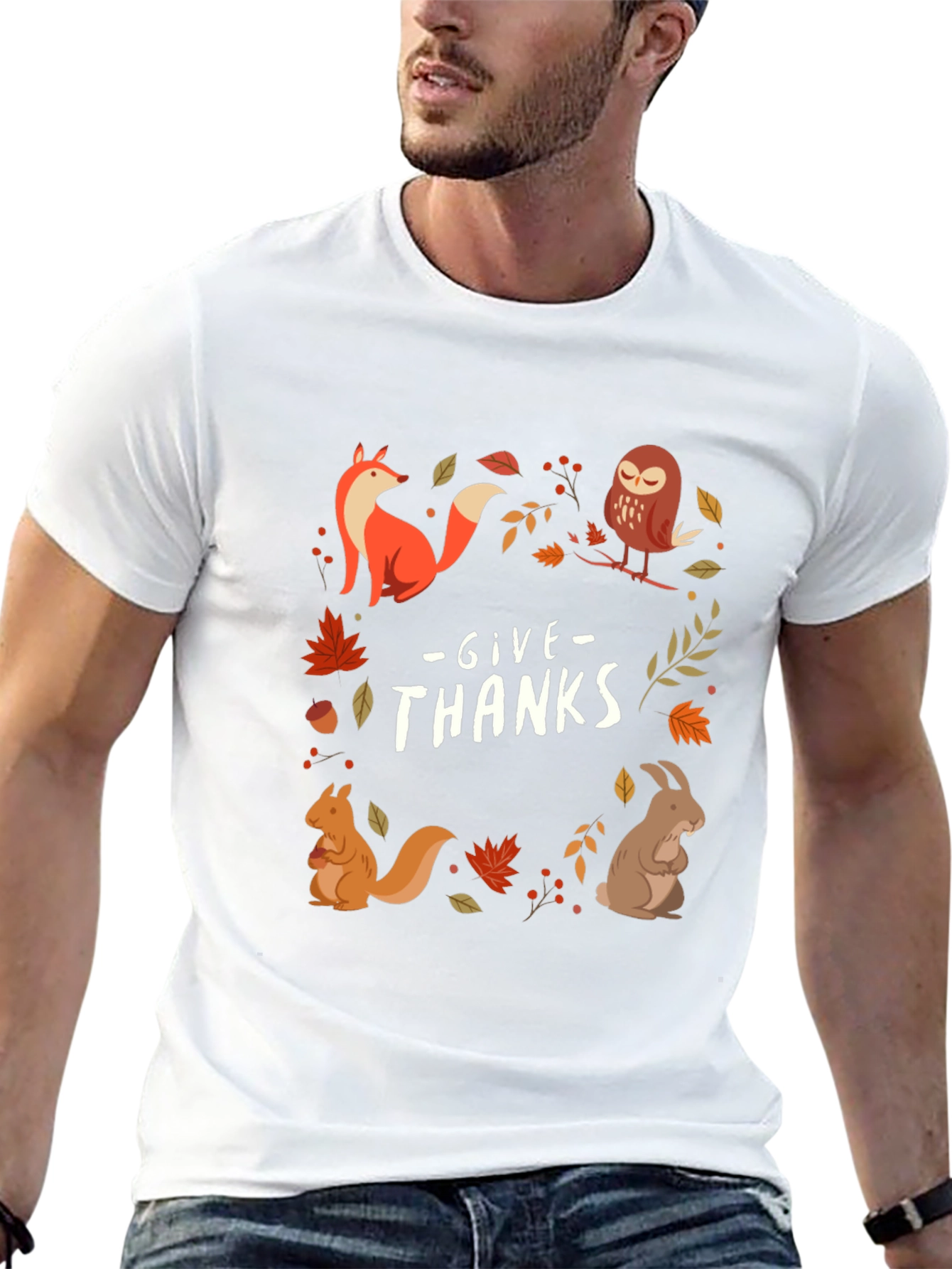 Give Thanks Fall Animals T-Shirt