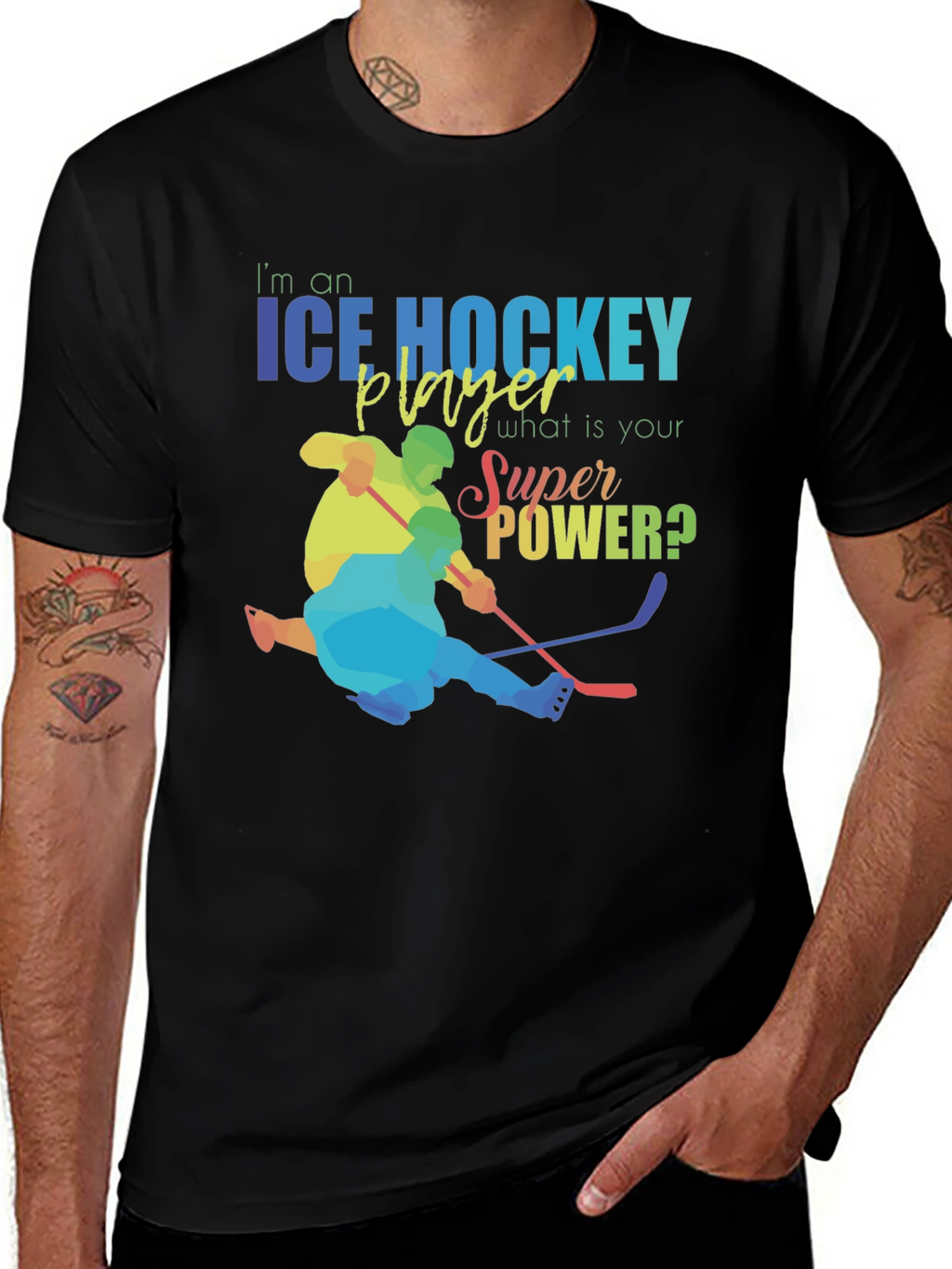 Ice Hockey Player Super Power Graphic T-Shirt