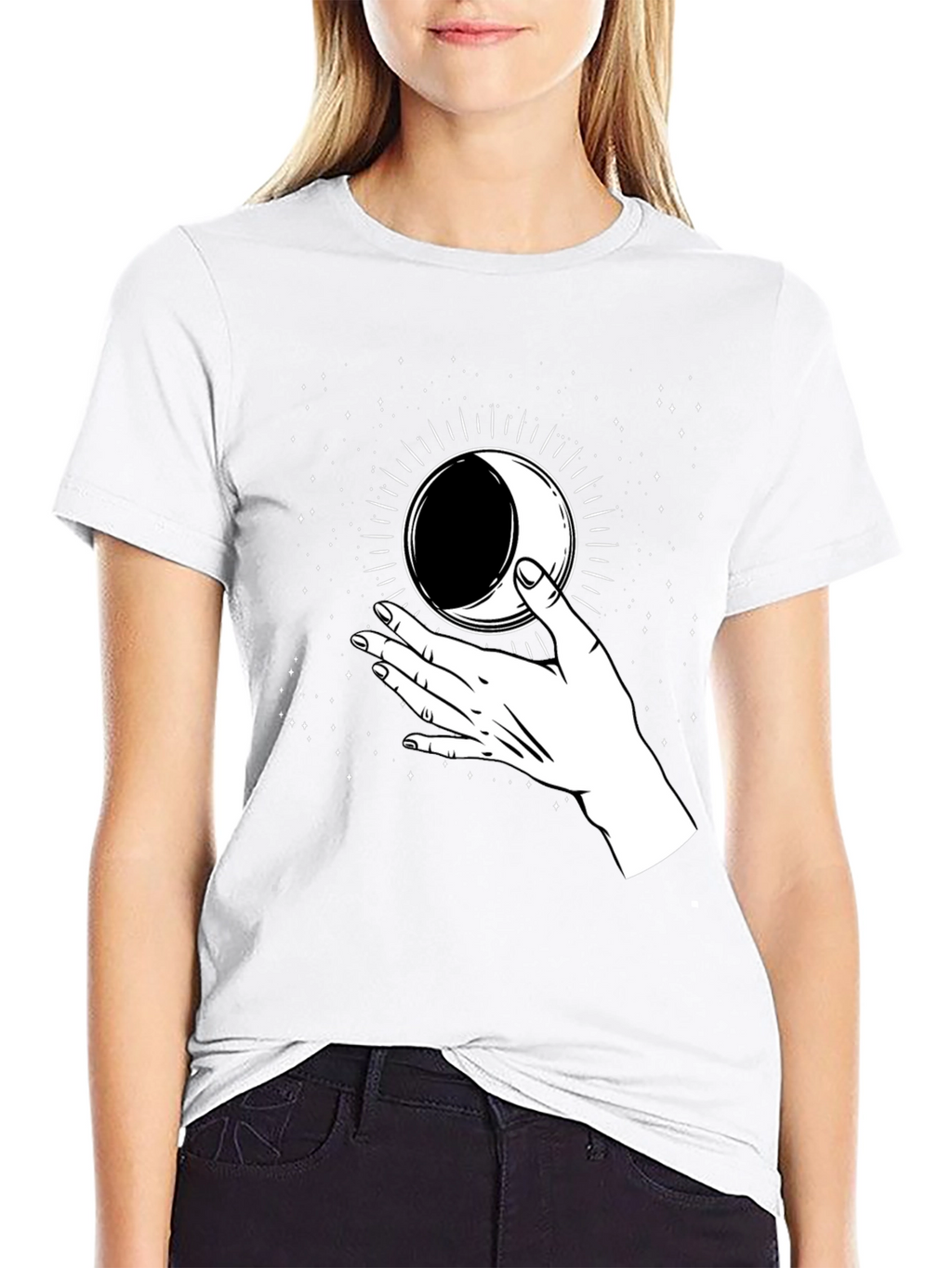 Mystic Moon Hand T-Shirt - Black Graphic Tee