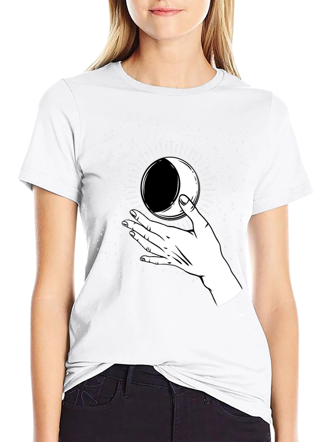 Mystic Moon Hand T-Shirt - Black Graphic Tee