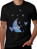 Dreamy Moon Face Tee - Black Cotton Blend T-Shirt