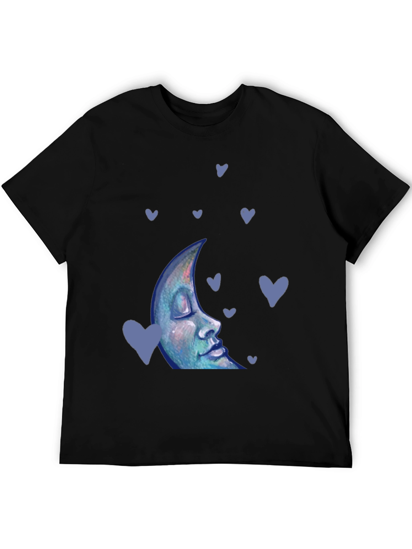 Dreamy Moon Face Tee - Black Cotton Blend T-Shirt