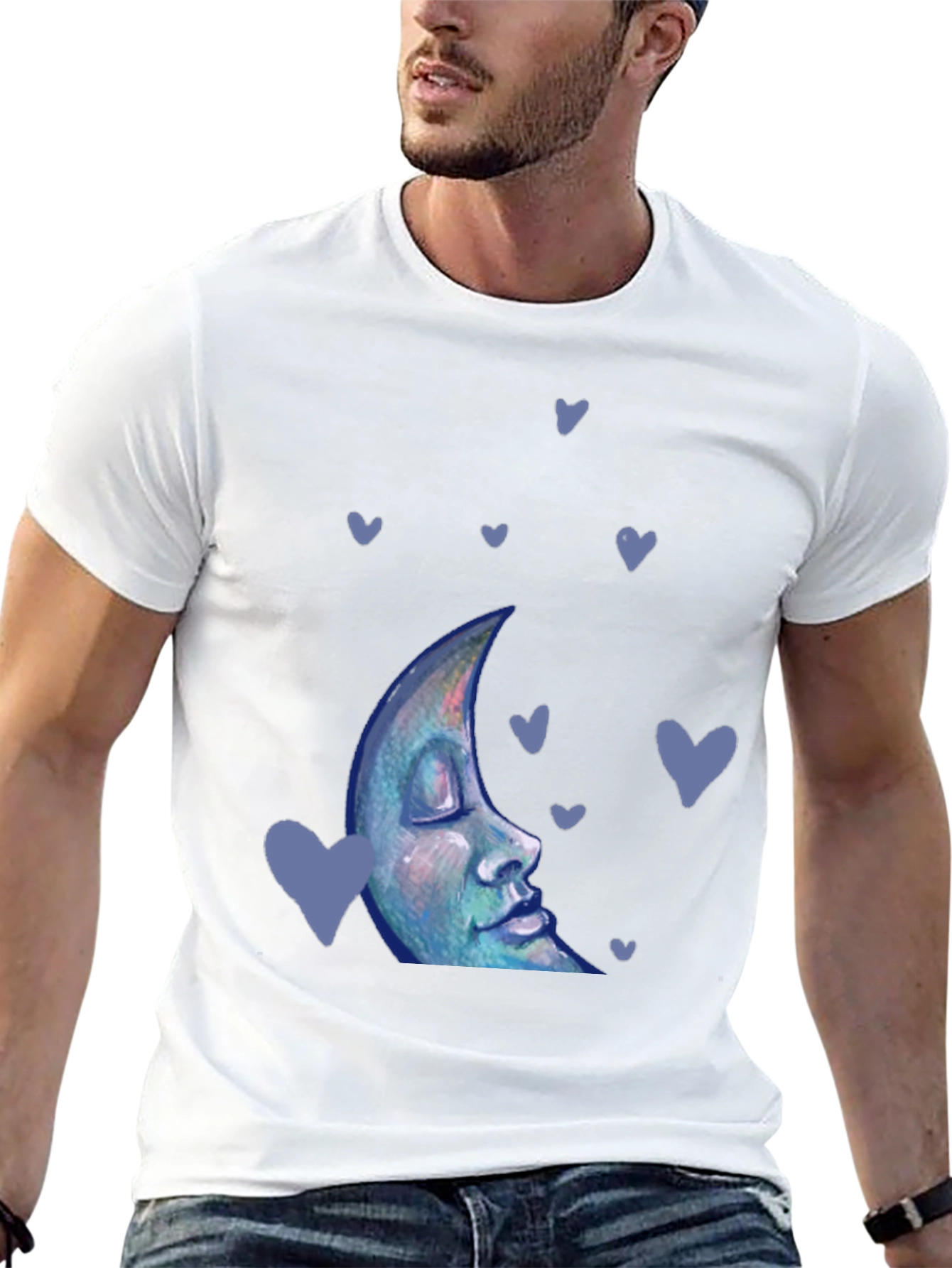 Dreamy Moon Face Tee - Black Cotton Blend T-Shirt