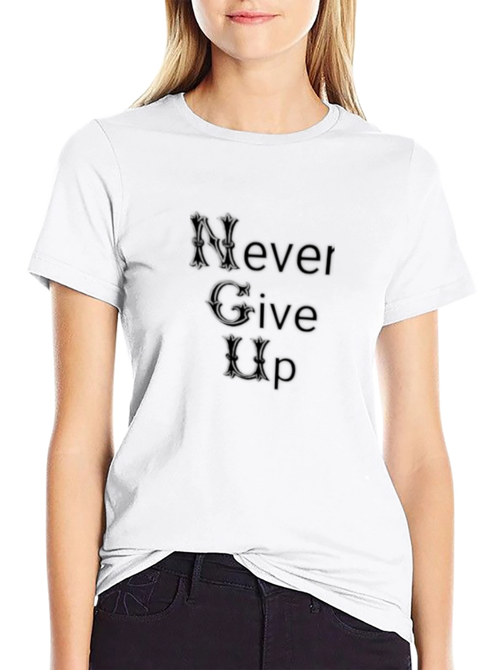 Never Give Up Stylish Black Tee