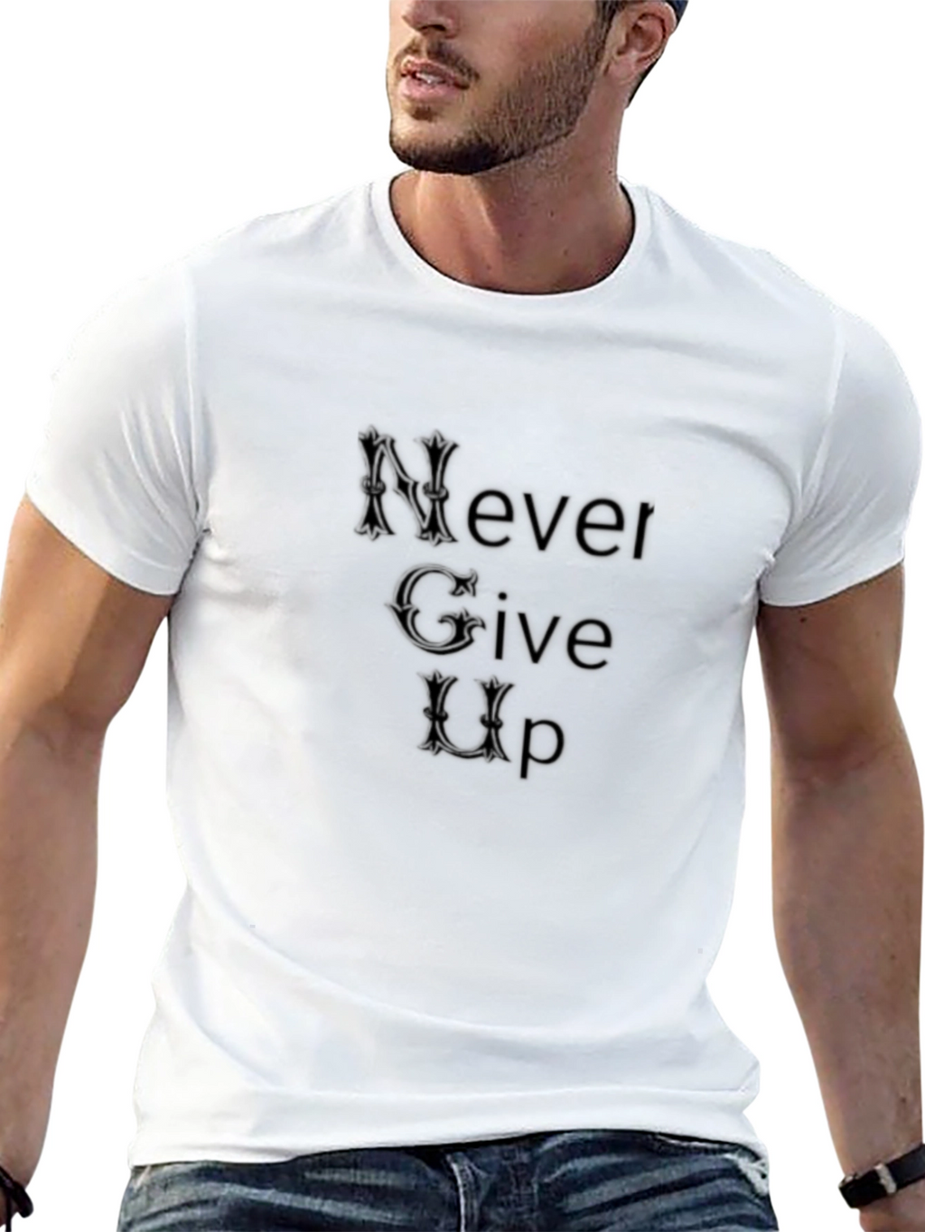 Never Give Up Stylish Black Tee