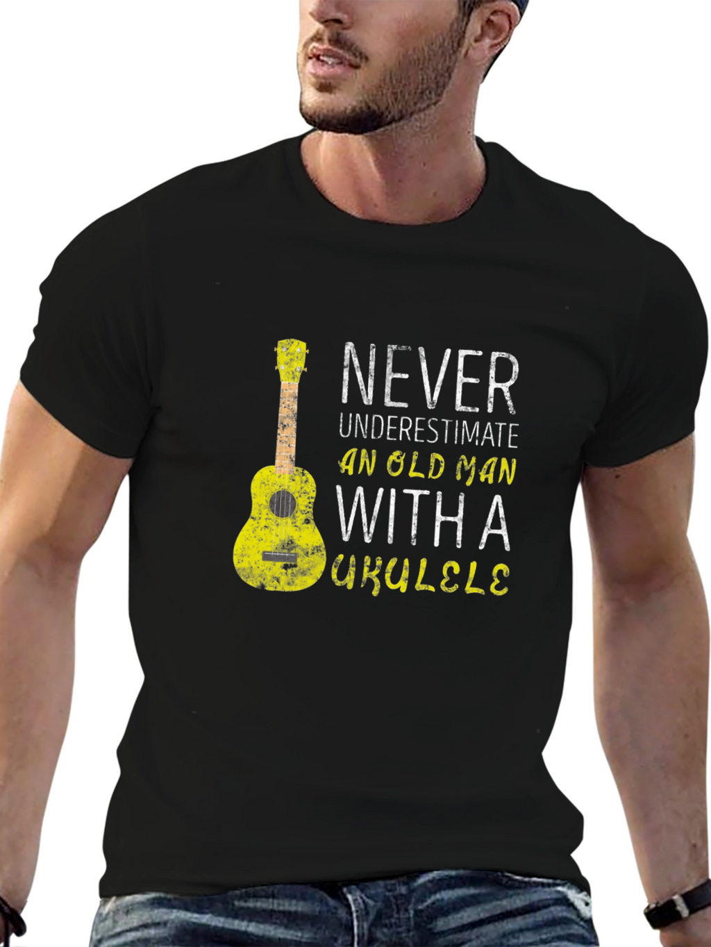 Never Underestimate Old Man Ukulele T-Shirt