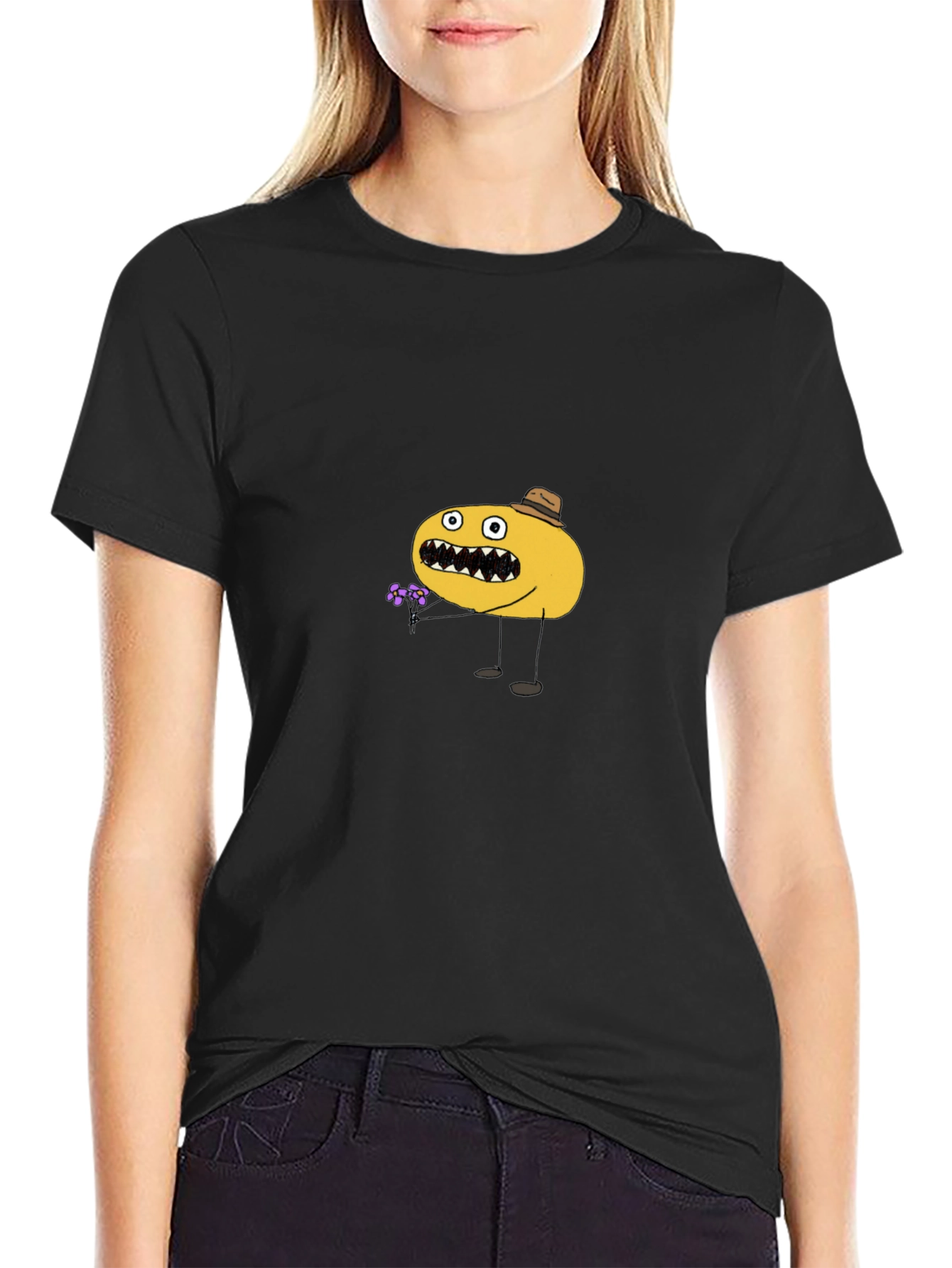 Funny Cartoon Character Black T-Shirt