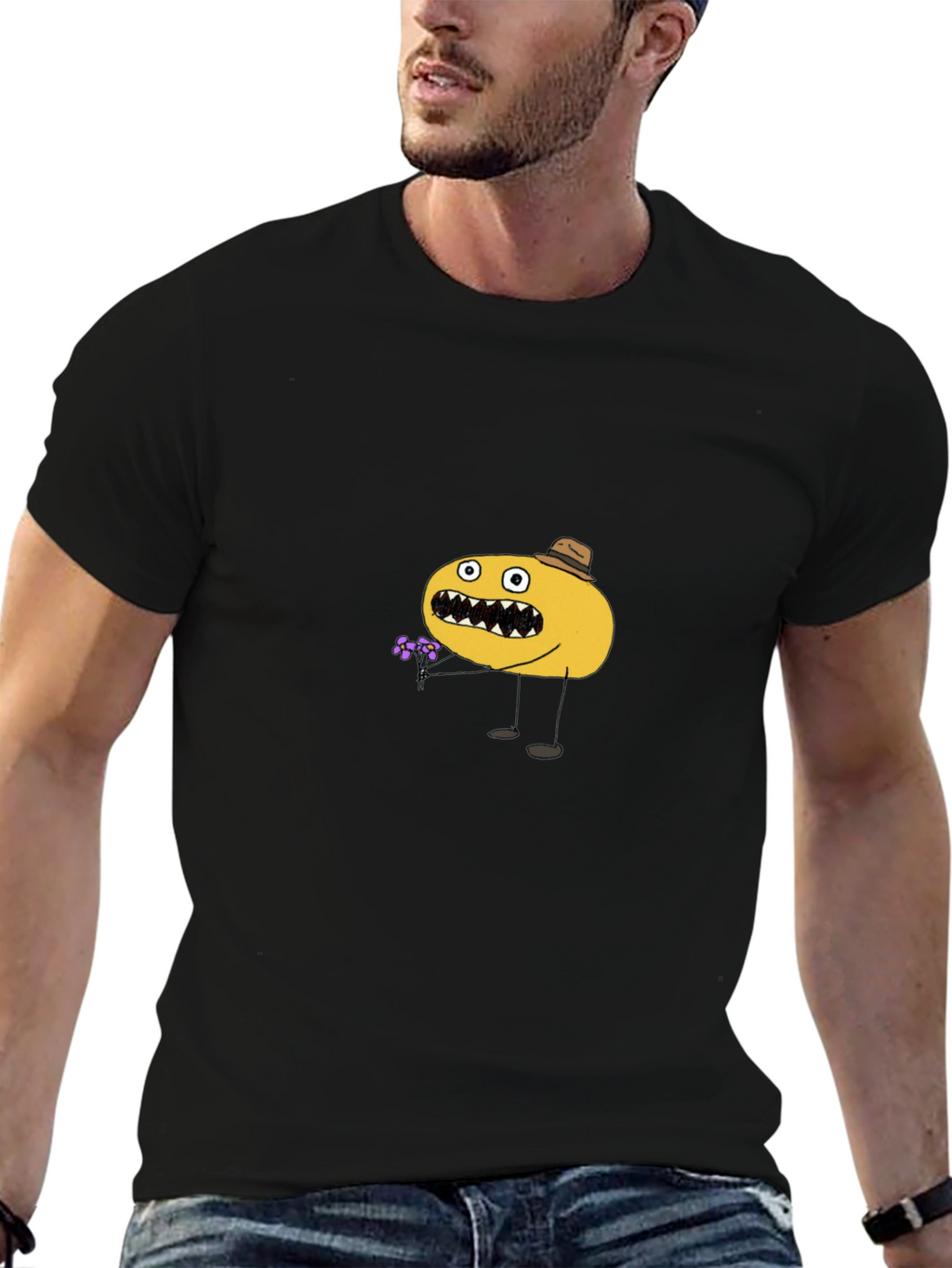 Funny Cartoon Character Black T-Shirt