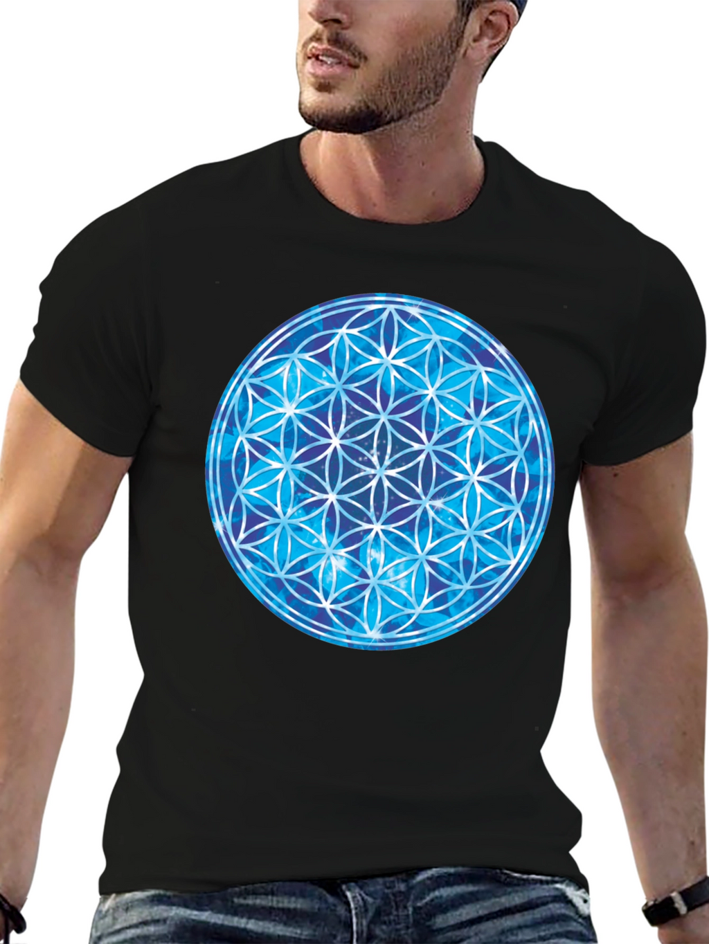 Cosmic Flower of Life Black T-Shirt