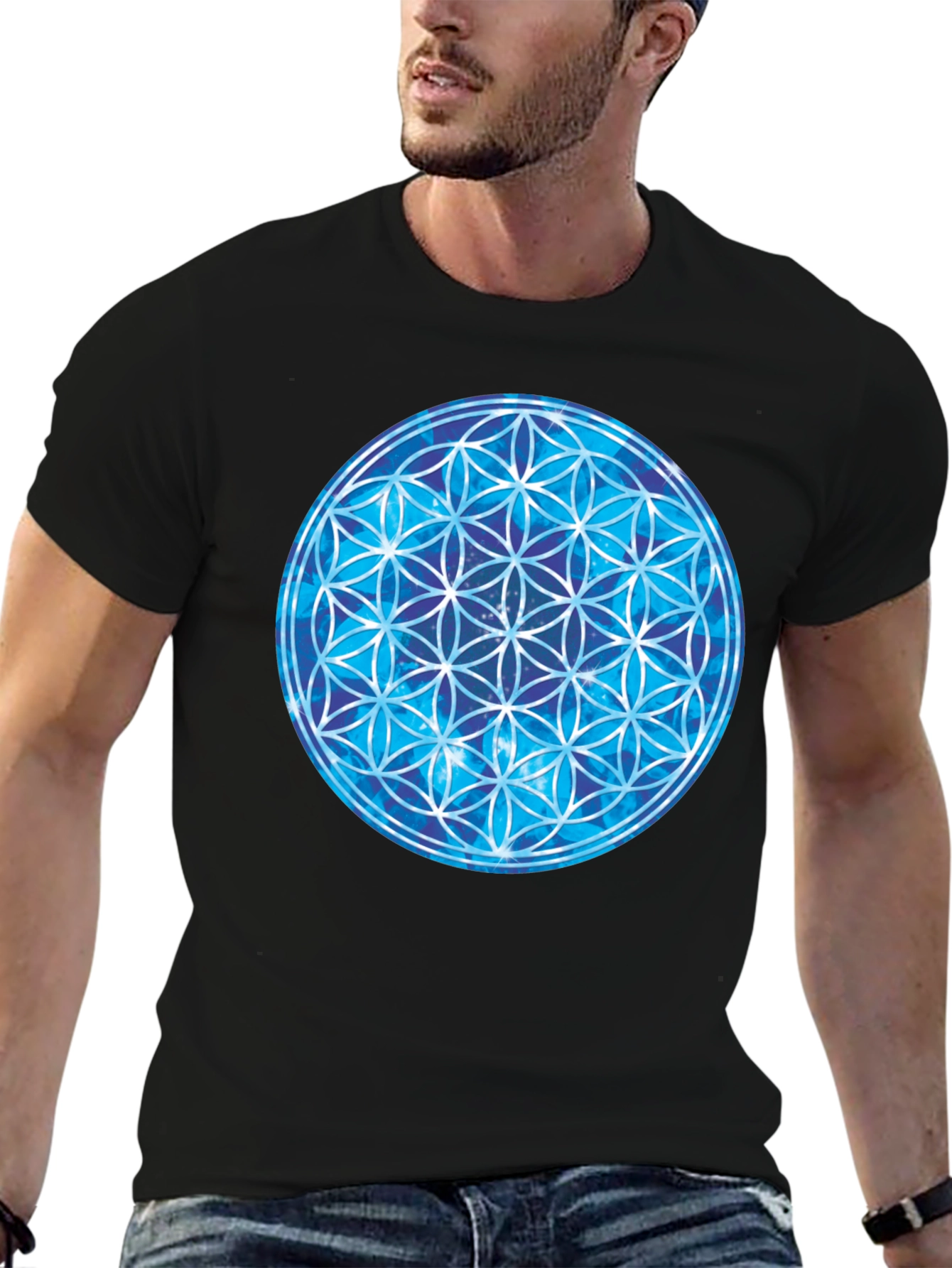 Cosmic Flower of Life Black T-Shirt