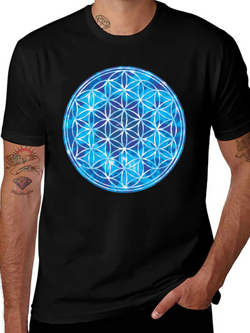 Cosmic Flower of Life Black T-Shirt