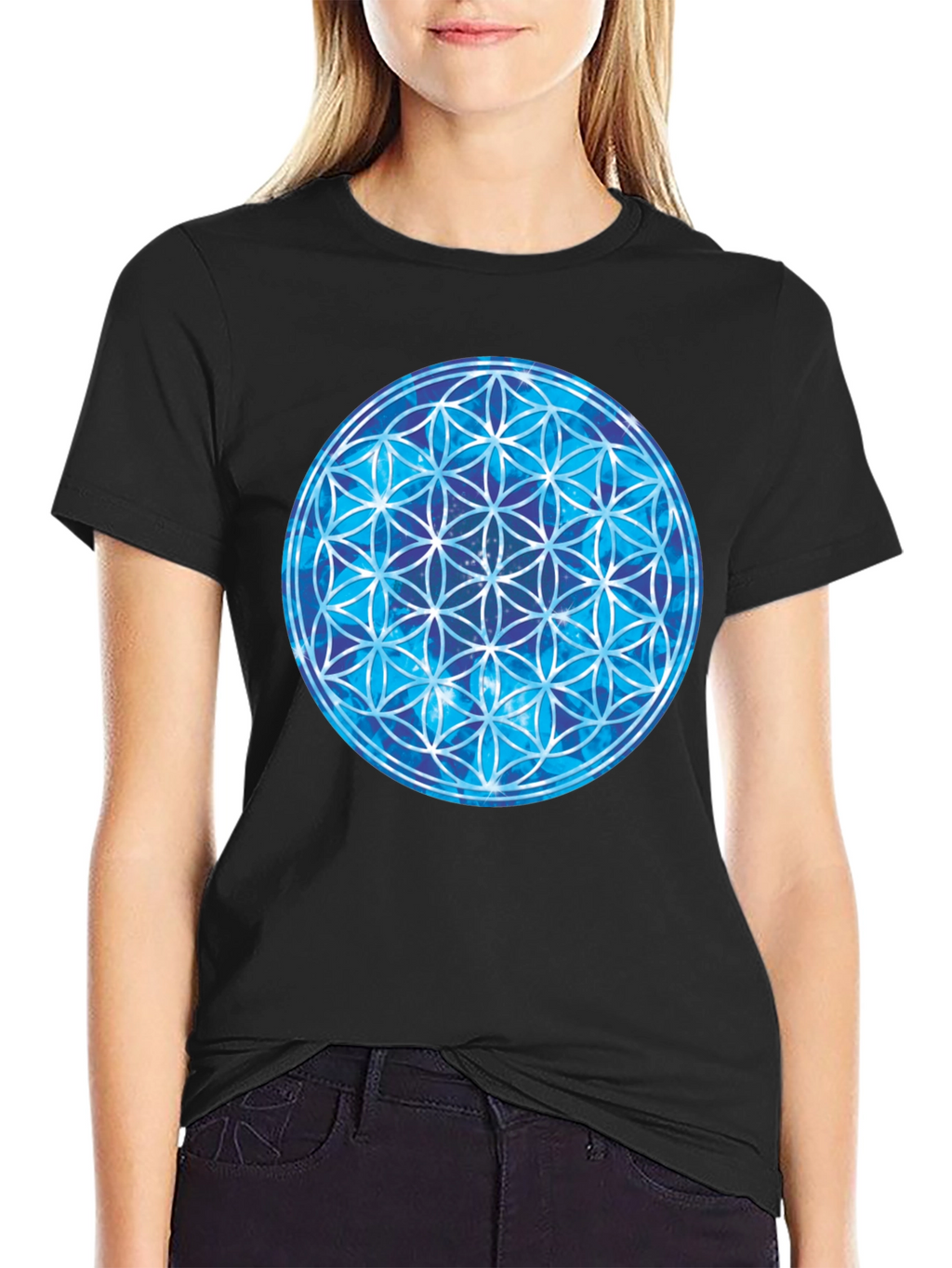 Cosmic Flower of Life Black T-Shirt