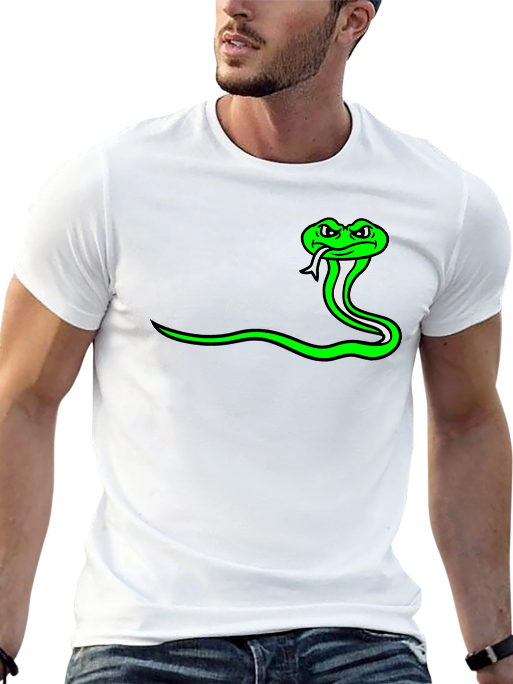 Green Snake Graphic Tee - Black Casual Shirt