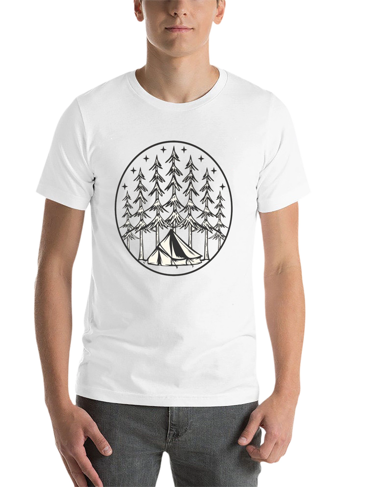 Camping Tent Trees Graphic Tee - Nature Lover T-Shirt