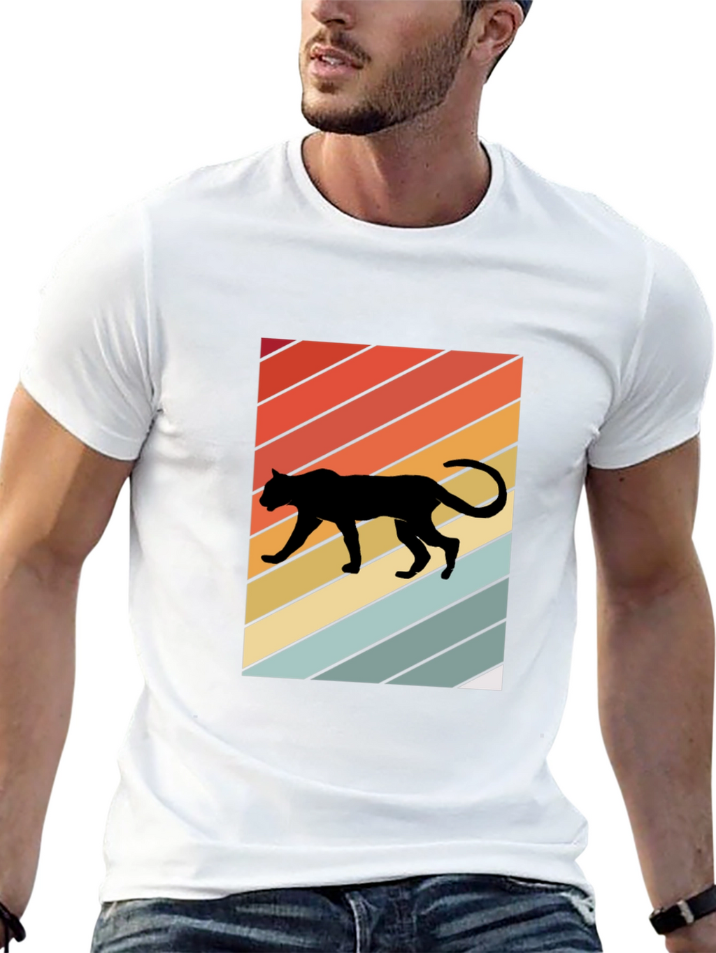 Retro Panther T-Shirt: Black Crew Neck Tee